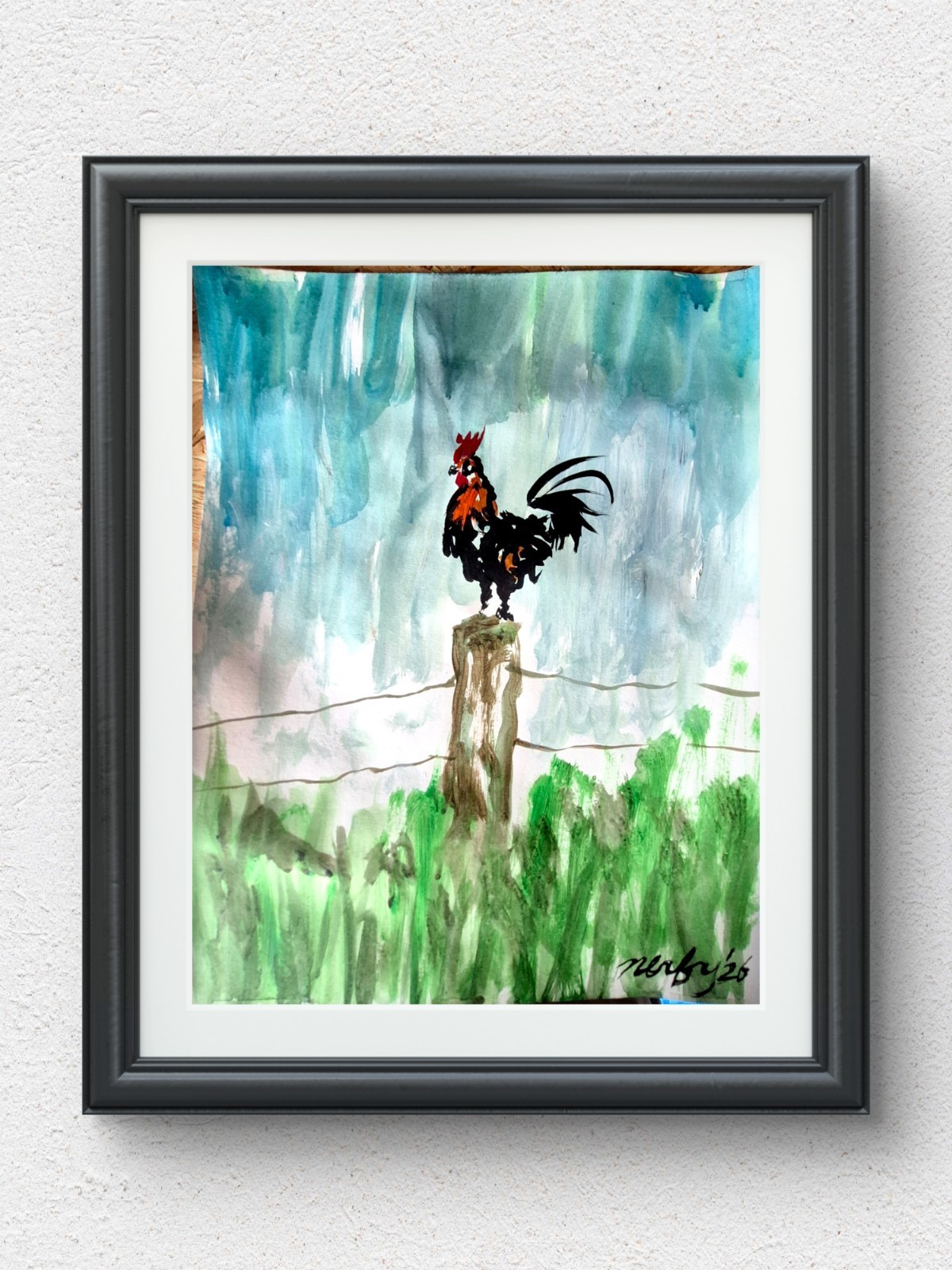Original Expressionist 11×14 Multi-Color Animal Acrylic Paper Art Signed P058