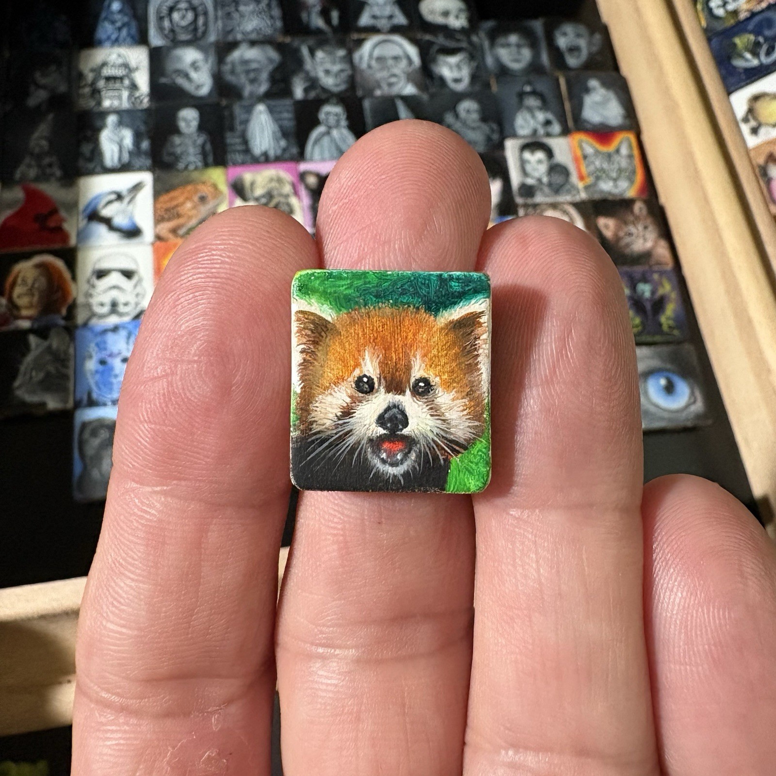 Red Panda Art Cute Miniature Oil Painting Original Scrabble Tile OOAK