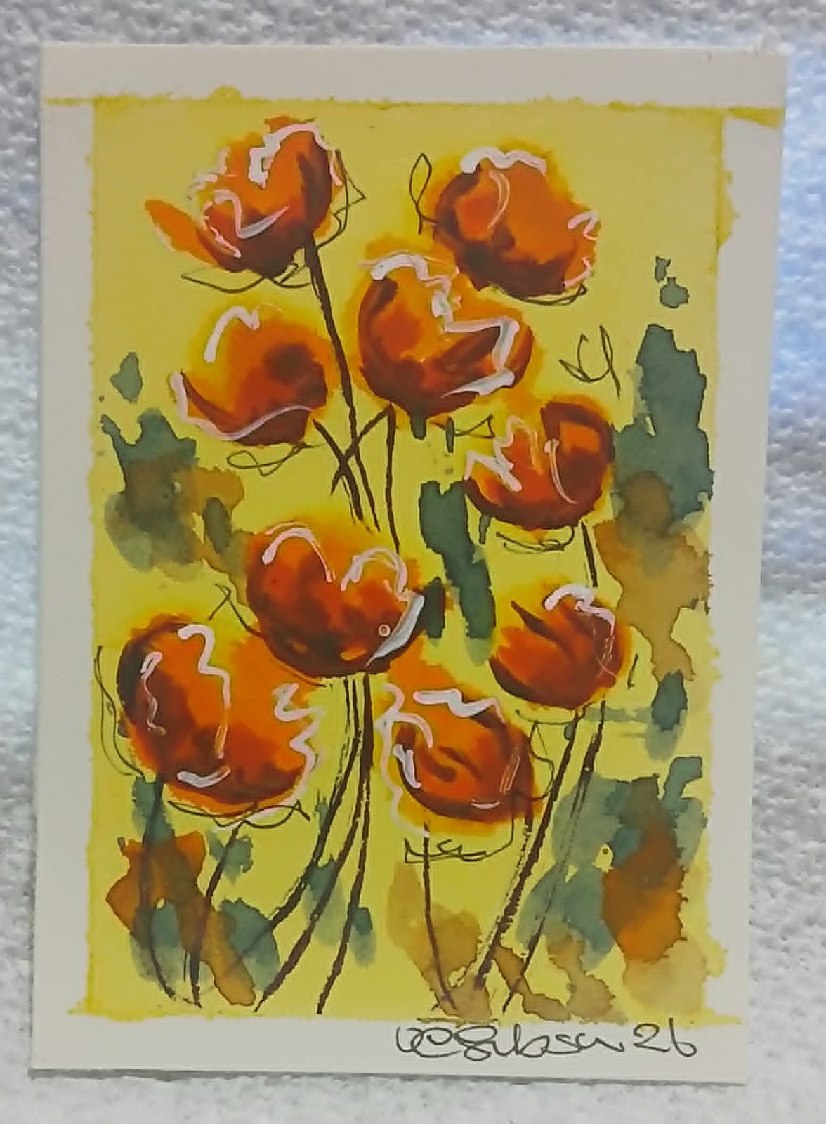 Orange California Poppy ACEO – Abstract Loose Watercolor – OOAK – by virginia