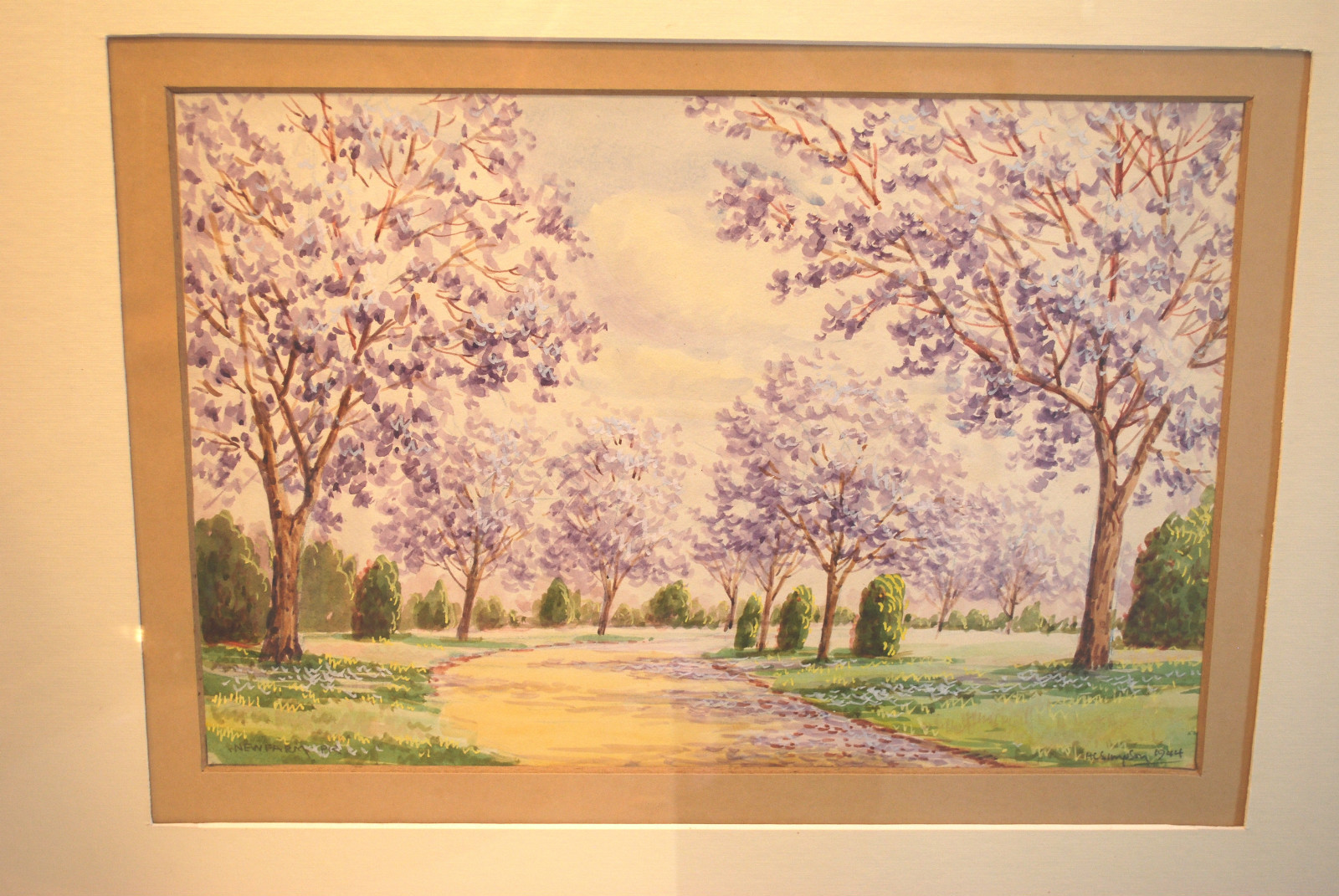 Signed Original HC SIMPSON 1944 WATERCOLOR PAINTING Framed AUSTRALIAN PARK 22.5″