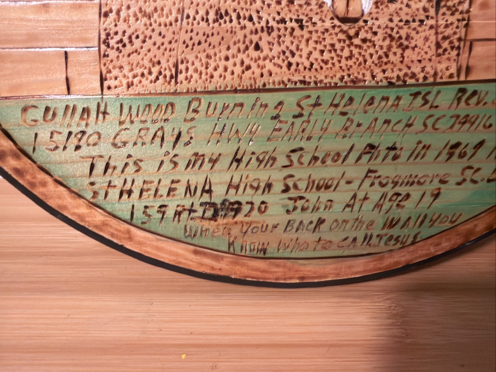 Gullah Folk Art Woodburning Reverend J F Simmons “Saint Helena High School”
