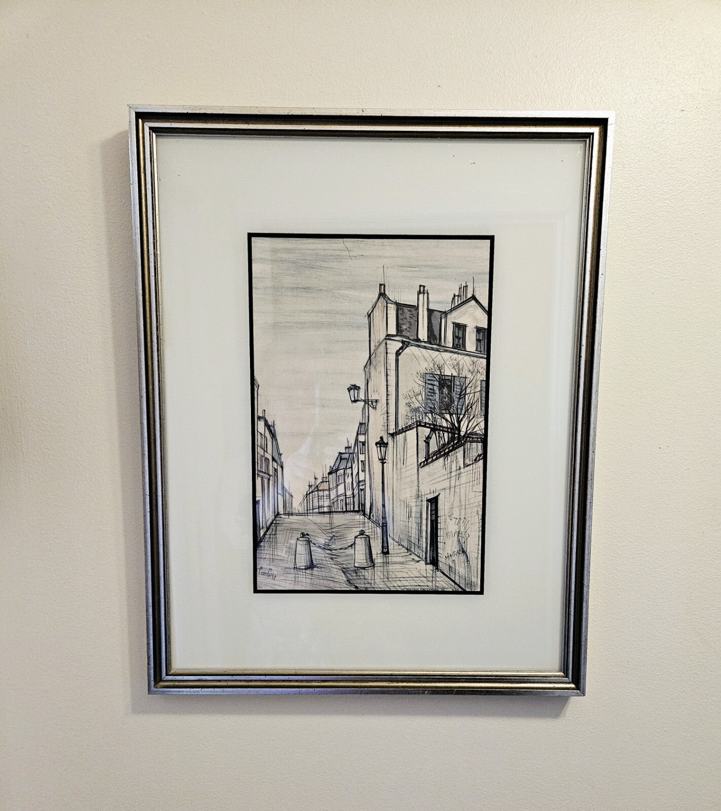 Listed French Artist, R. Lambert – MCM Paris Street Scene – 1962, Framed Litho