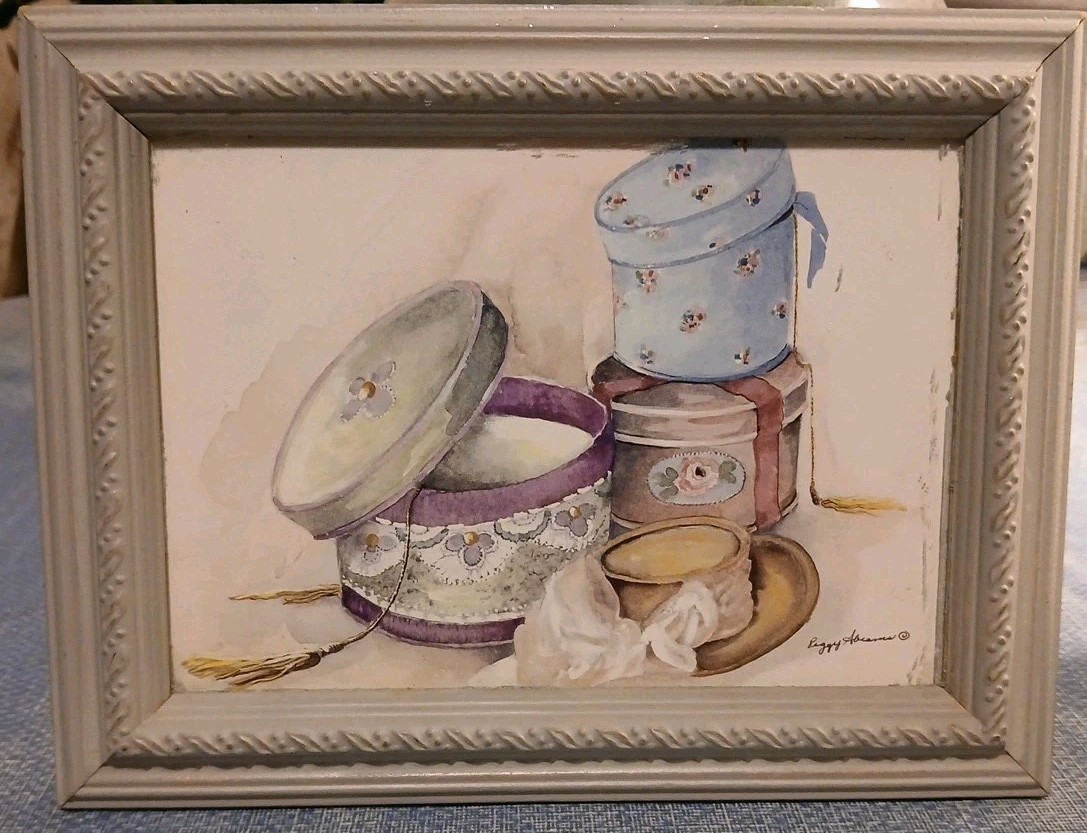 Peggy Abrams «Hat & Hatbox» Signed Watercolor Picture Medium 6.25″x8.5″ Preowned