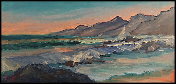 PACIFIC HILLS Original Seascape Surf Ocean Expression Painting 10×20 062222 KEN