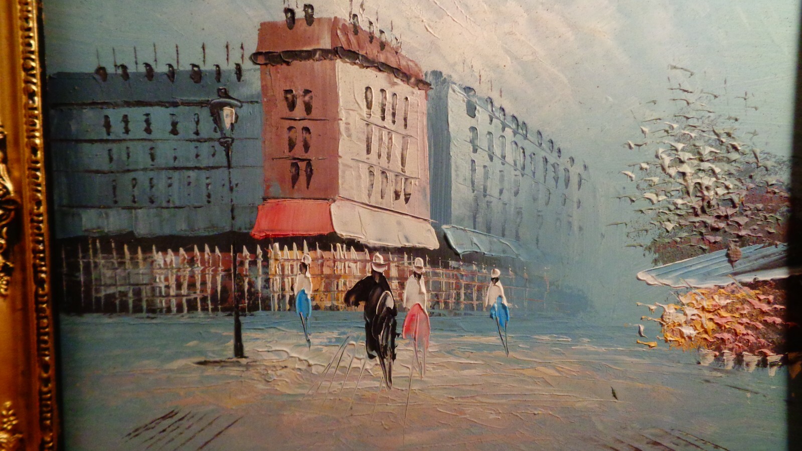 Mid Century Modern Paris Style Shabby Chic City Vintage Painting Framed