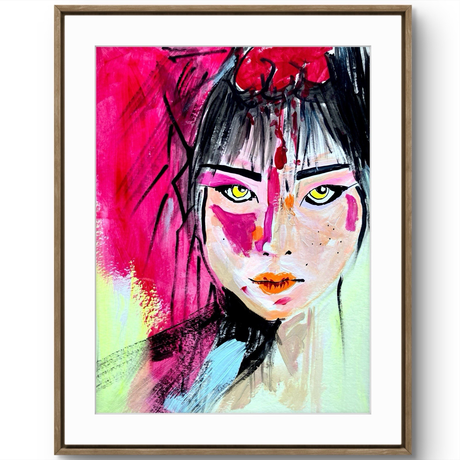 TITA PAINTZ Japanese Woman Expressionist Portrait 9×12 Hand Painted Art