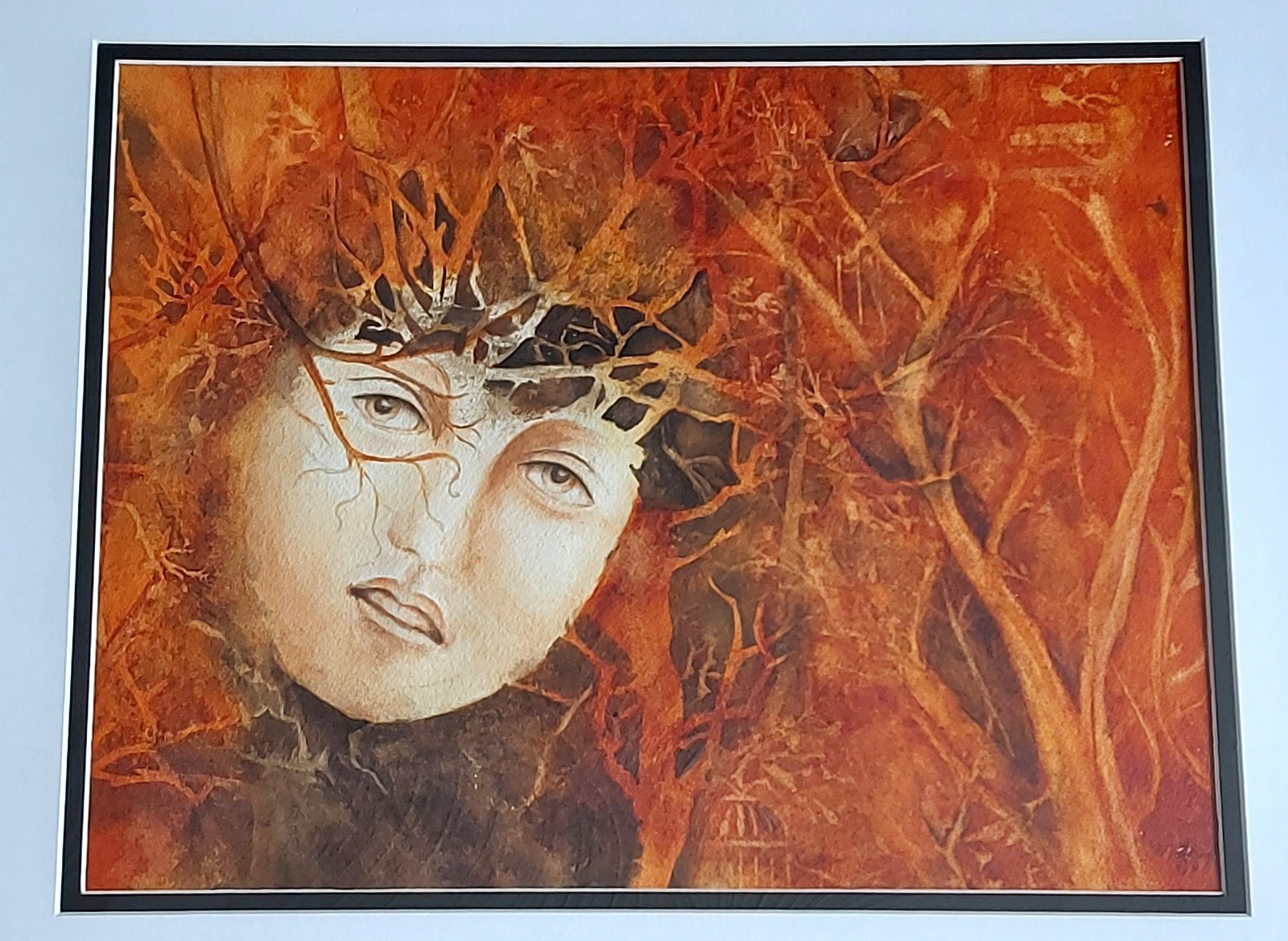 Autumn Forest Lady Portrait Watercolour Painting Signed By M. Taylor (W21)