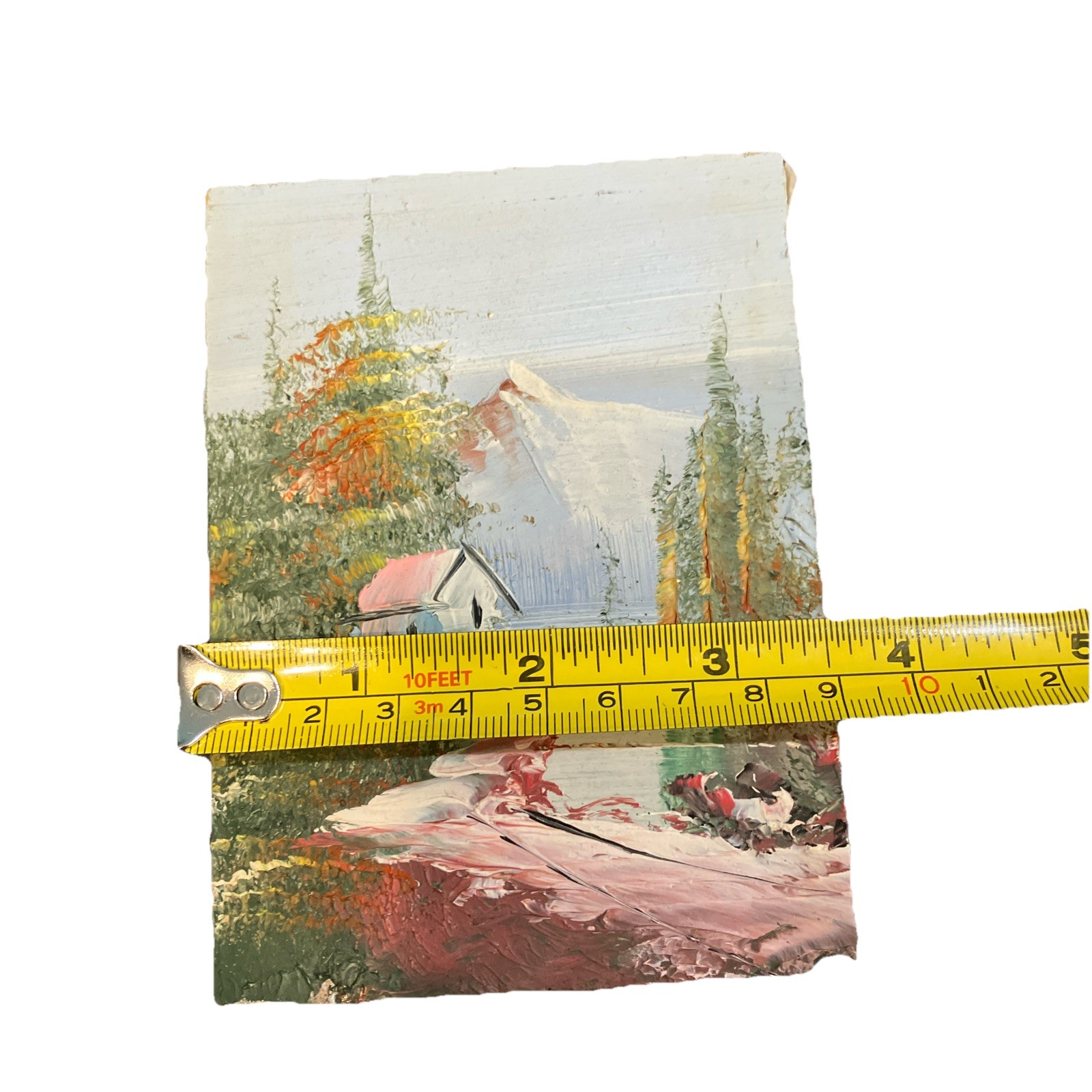 Vintage Miniature Oil Painting 3.5 In x 5 In Framed Nature Mountains Landscape