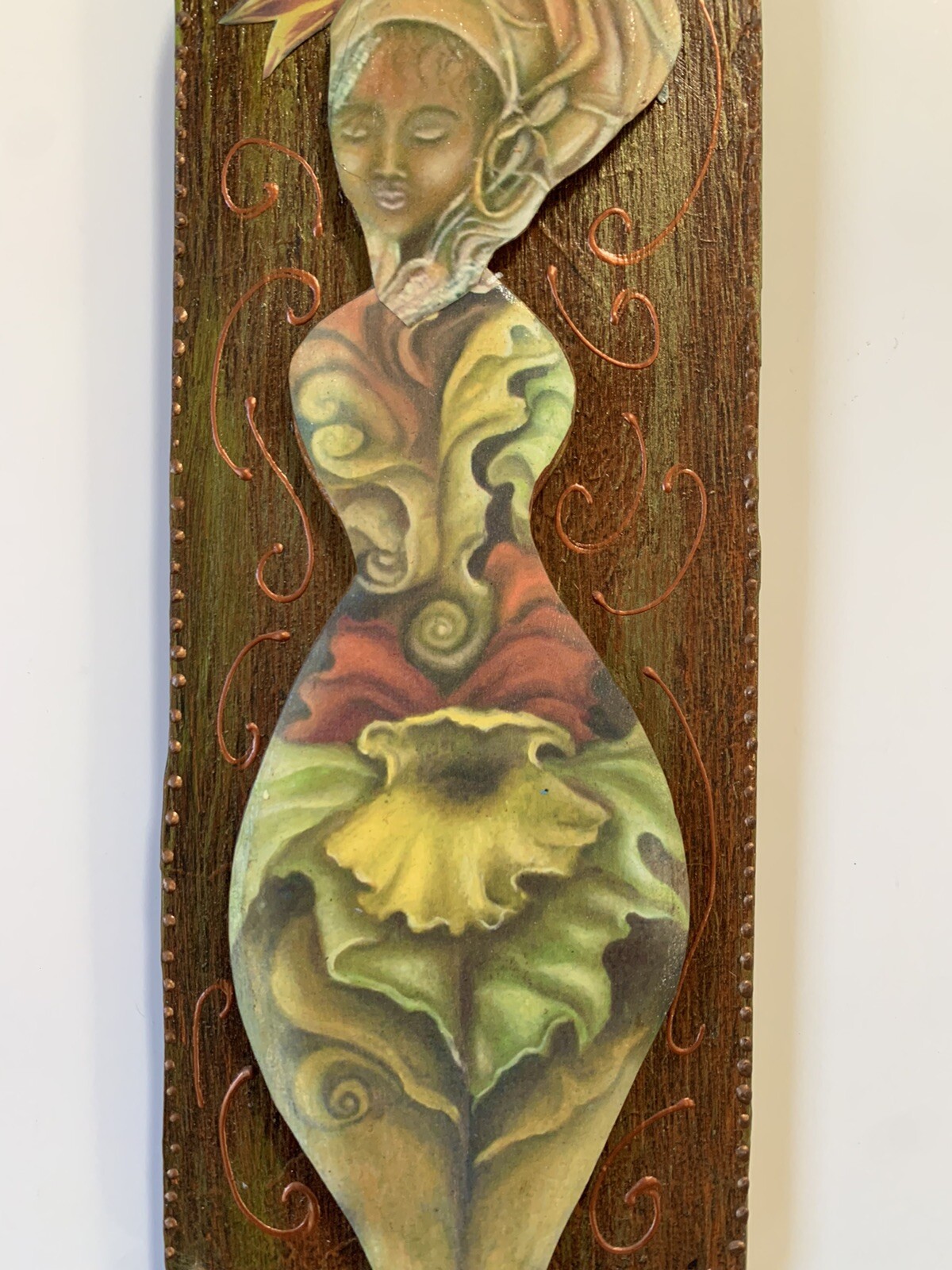 Lori Felix Mixed Media Flower Goddess Wood Plaque Painting OOAK Mississippi