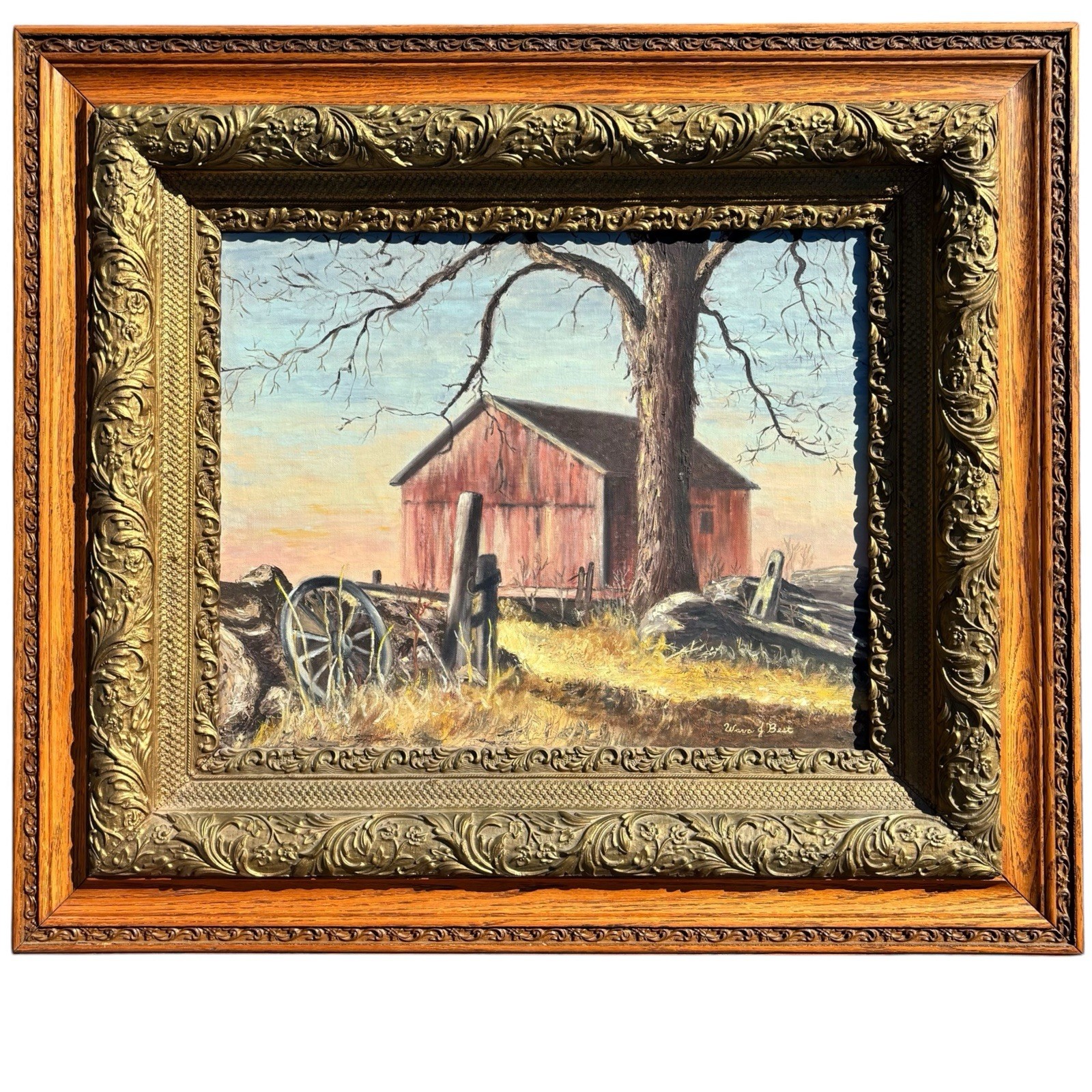 Vintage Wava Best Farm Barn Landscape Oil Painting North Platte Nebraska Art