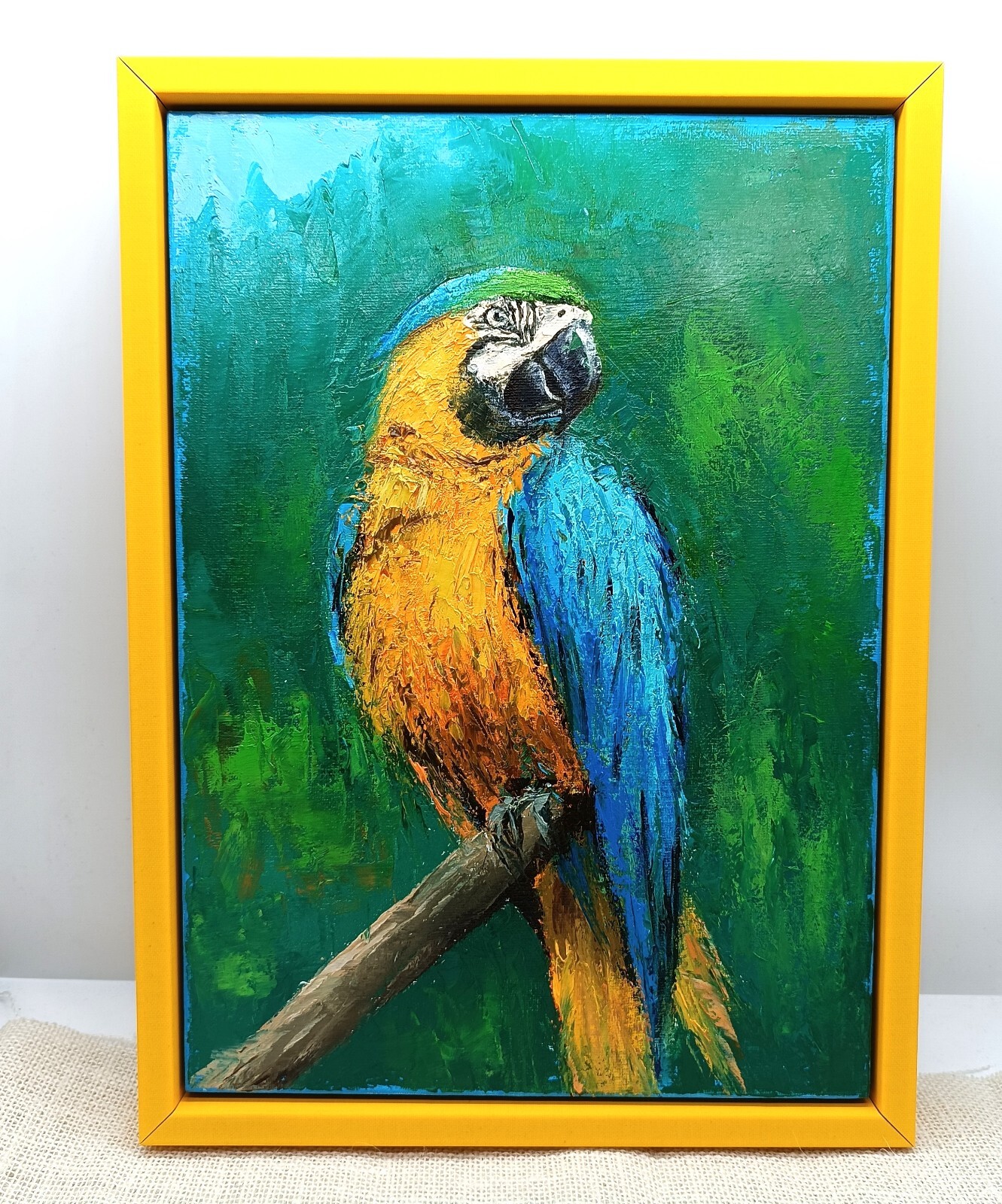 original oil painting signed framed animal Maccaw Parrot painting Jungle animals