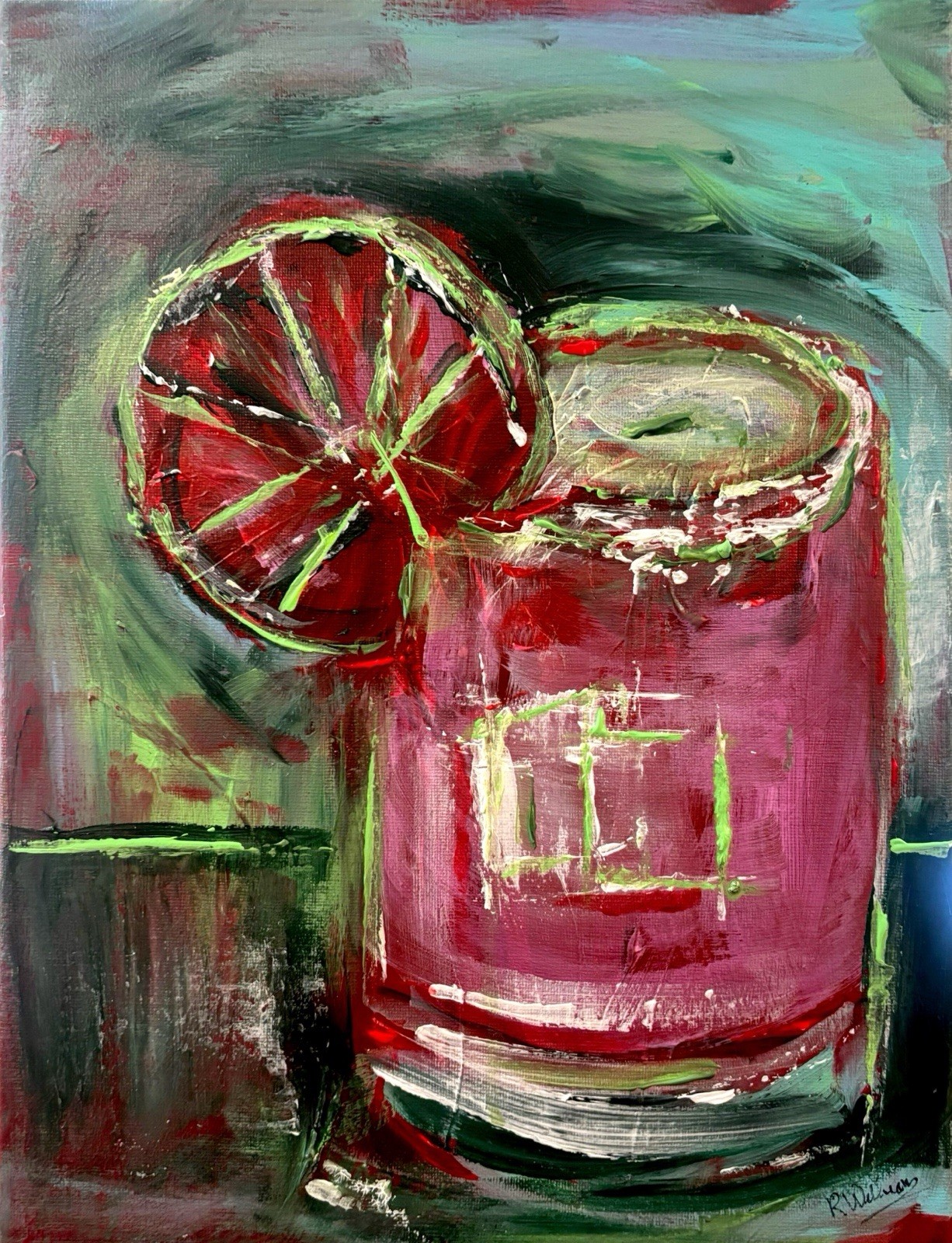 Original Art Signed 11×14 Expressionism Canvas Painting Cocktail F30