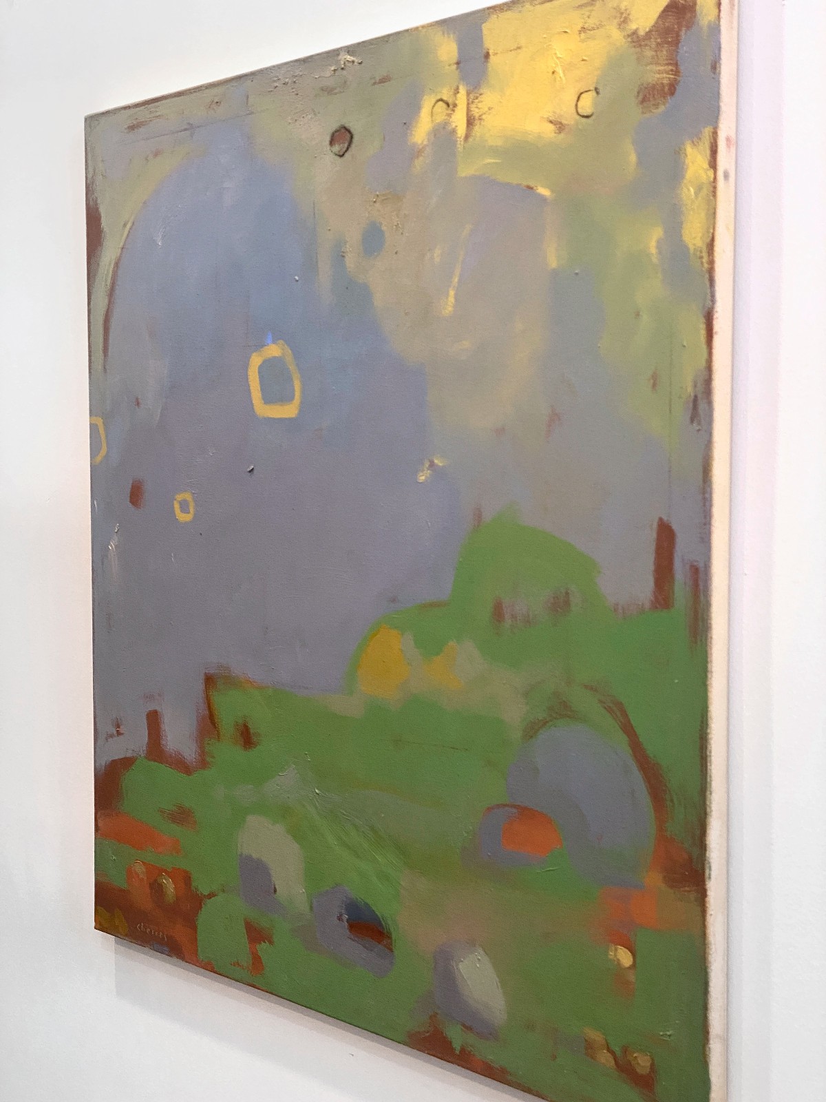 Blues and Greens Abstract Landscape Original Oil Painting 34×32 Aldo Cherres Art