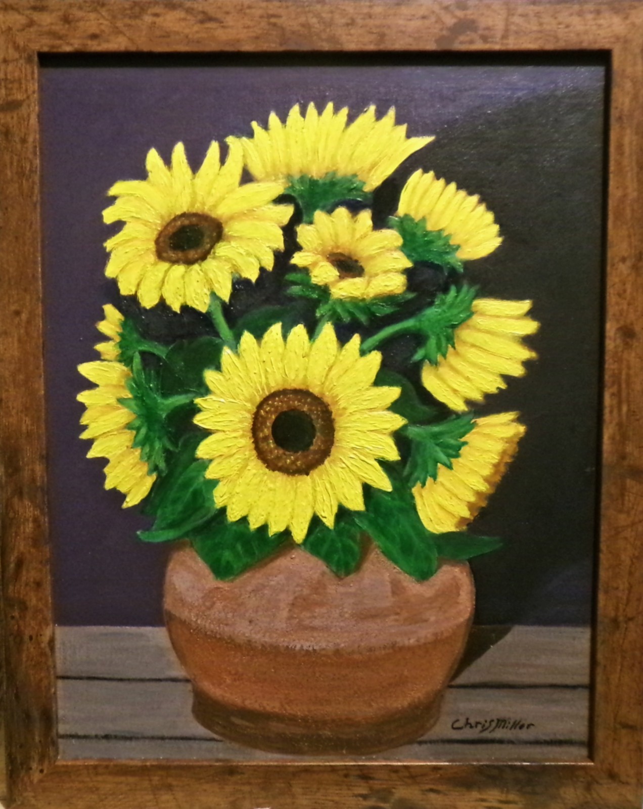 Original Acrylic Painting Sunflowers Impressionist 12×15 Framed Modern Art Decor