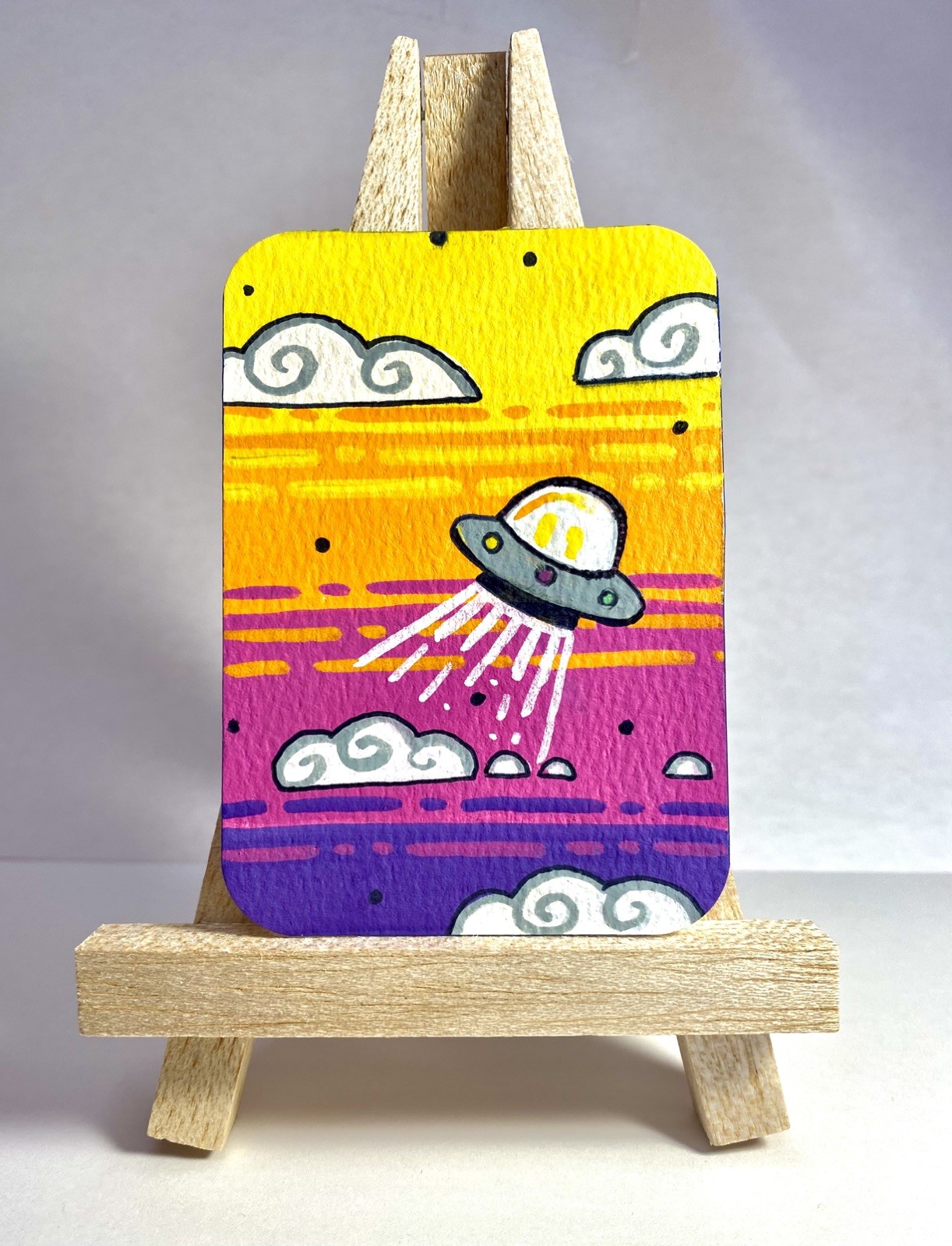 ACEO Whimsical Skies 2.5 X 3.5-inch Original Gouache and Acrylic Painting