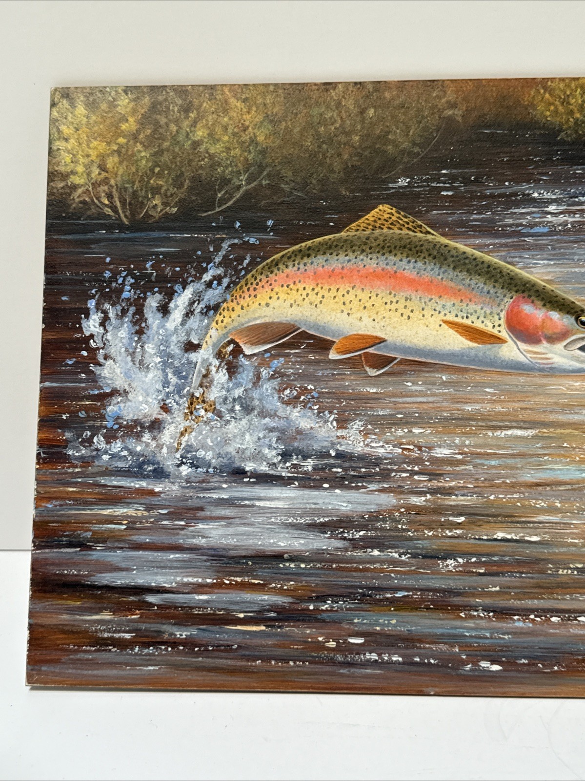 Fish Painting Fishing Jumping Fly Lure River Stream David Chapple Listed Famous