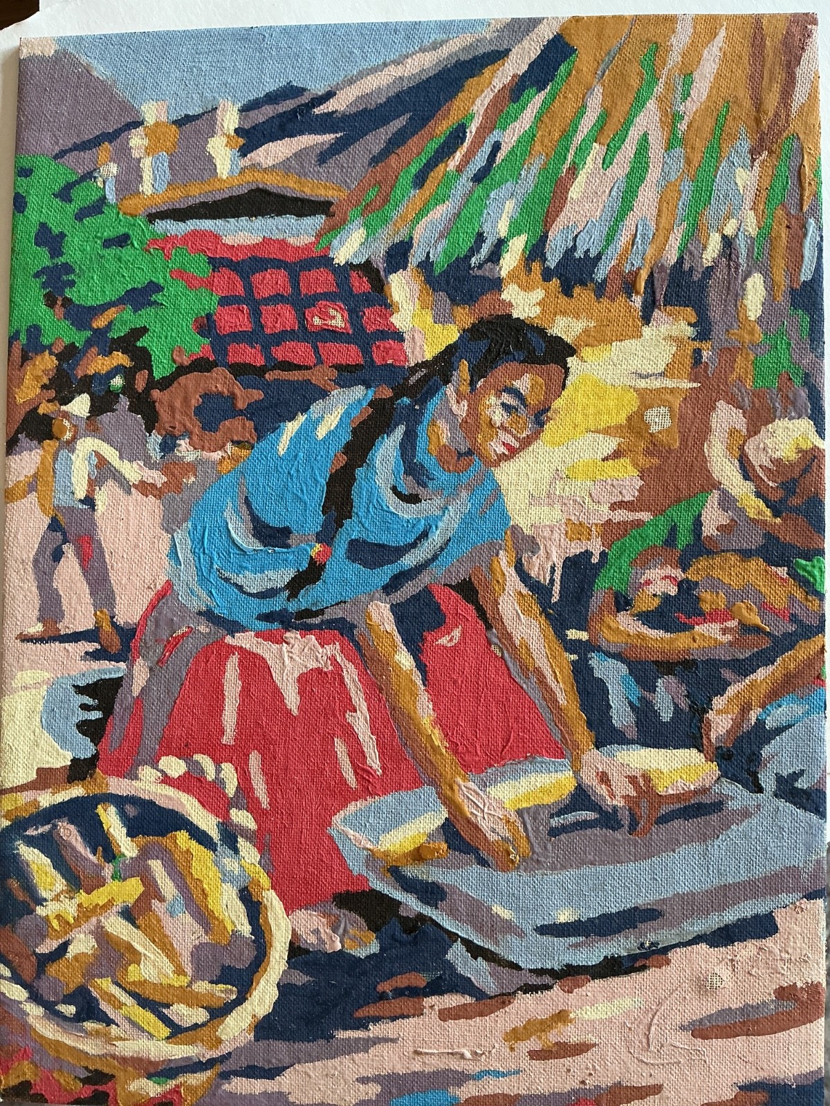1950’s PAINT BY NUMBER OLD MEXICO WOMAN GRINDING CORN 9X12 UNFRAMED FINISHED GUC