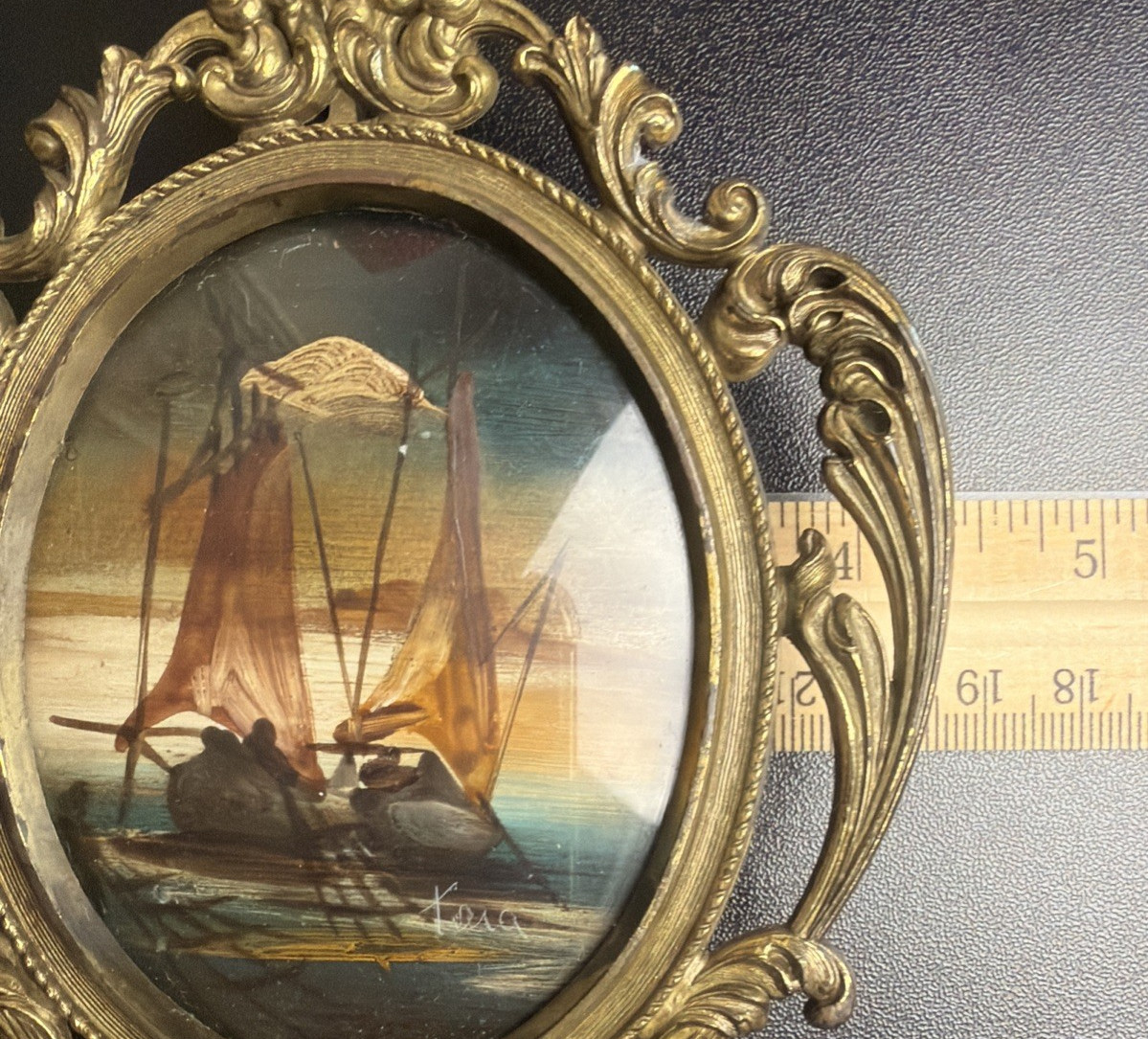 VTG Miniature Oil Painting ~ Tara Productions ~ Brass Frame ~ Made in Italy