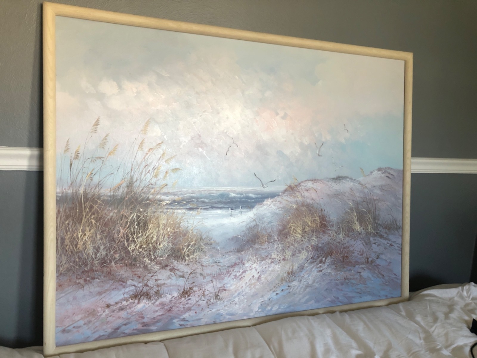 Largest known Karl Neumann original oil on canvas painting seascape ethereal