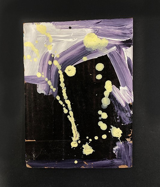 Abstract Painting Original Cardboard Art Black Purple Yellow Miz Katie