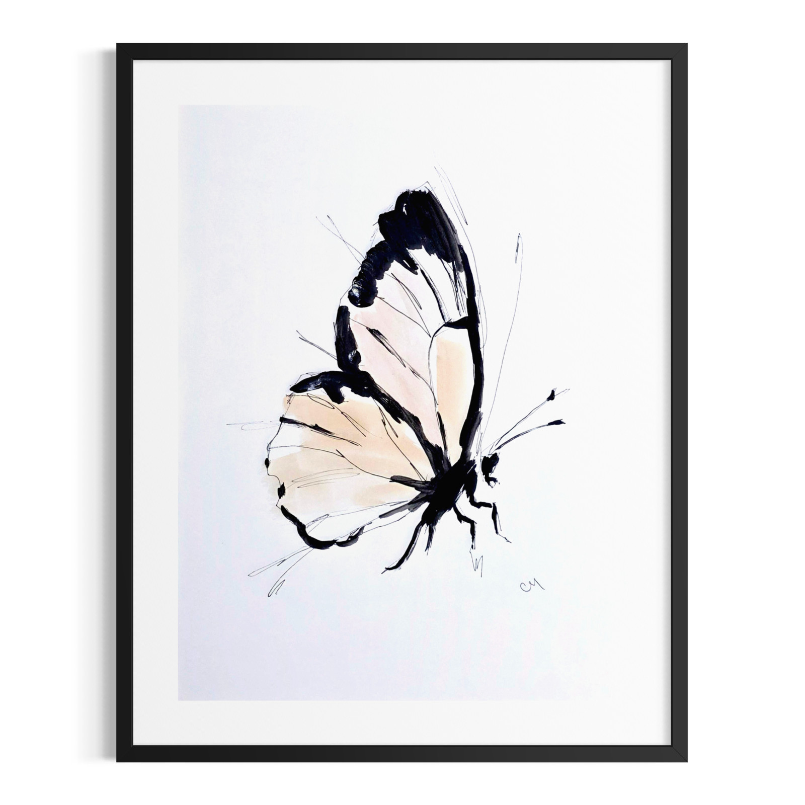 Original Contemporary Painting 9×12 Butterfly Black White Acrylic Ink Paper Art