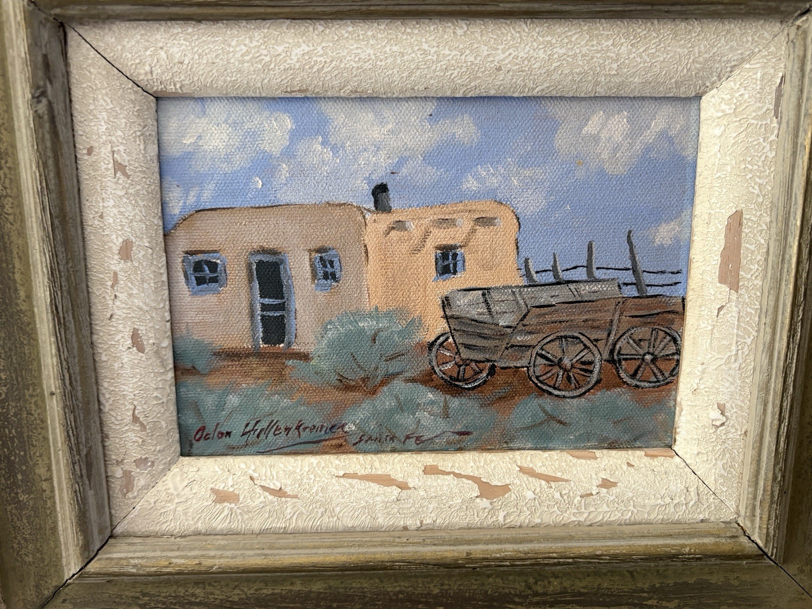 Antique signed🎨 ODON HULLENKREMER Oil Painting 🎨SANTA FE 🎨 New Mexico WOW !!