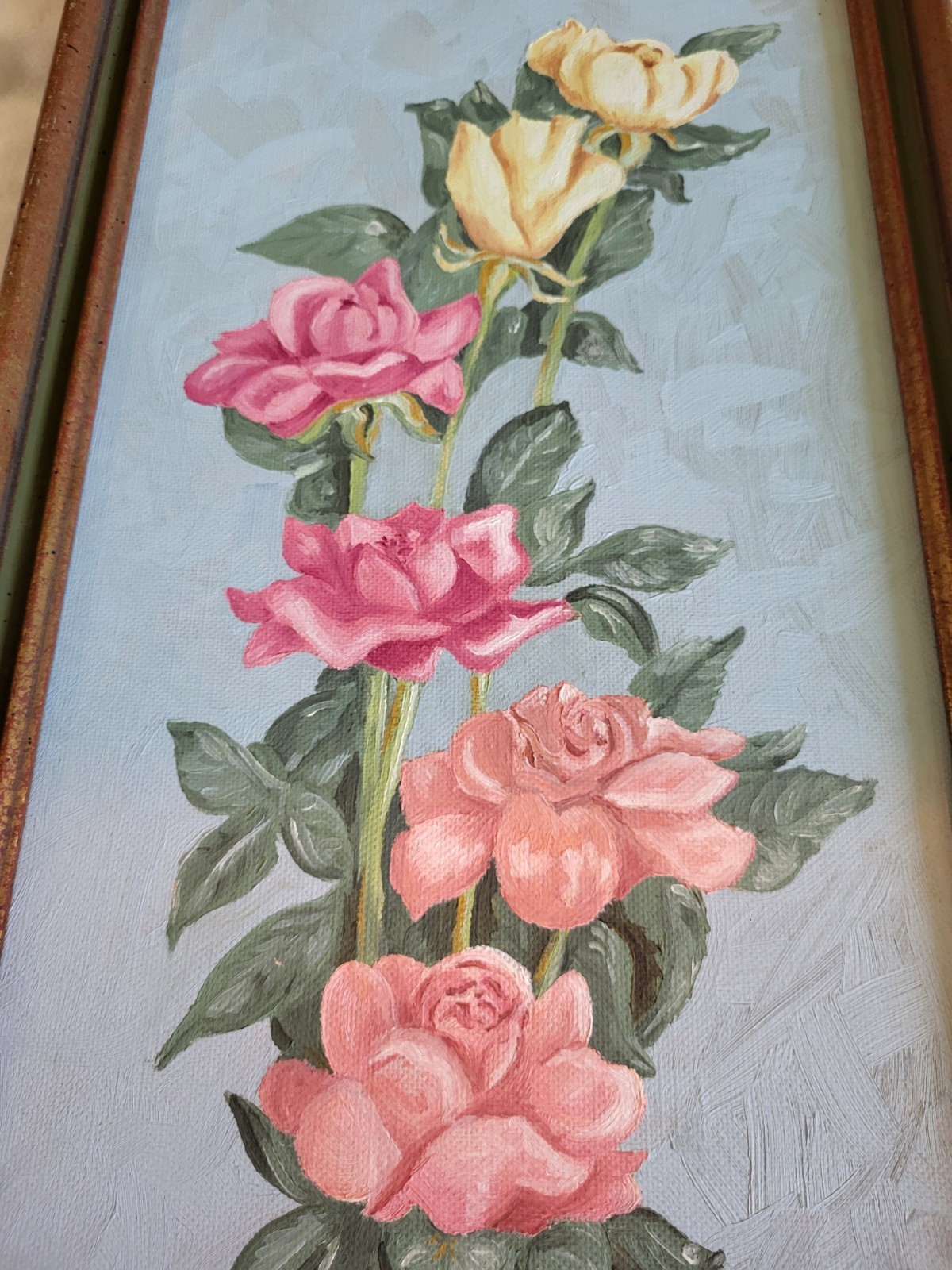 Vintage Framed Floral Painting Signed 17×10
