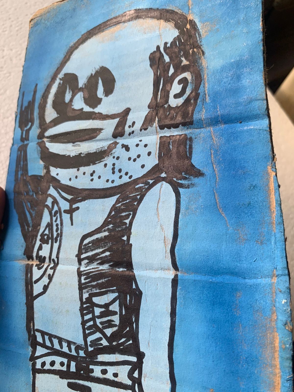 Original 2013 Brazilian Outsider Art GUGUE – BALD METAL HEAD – Rare Archive Piec