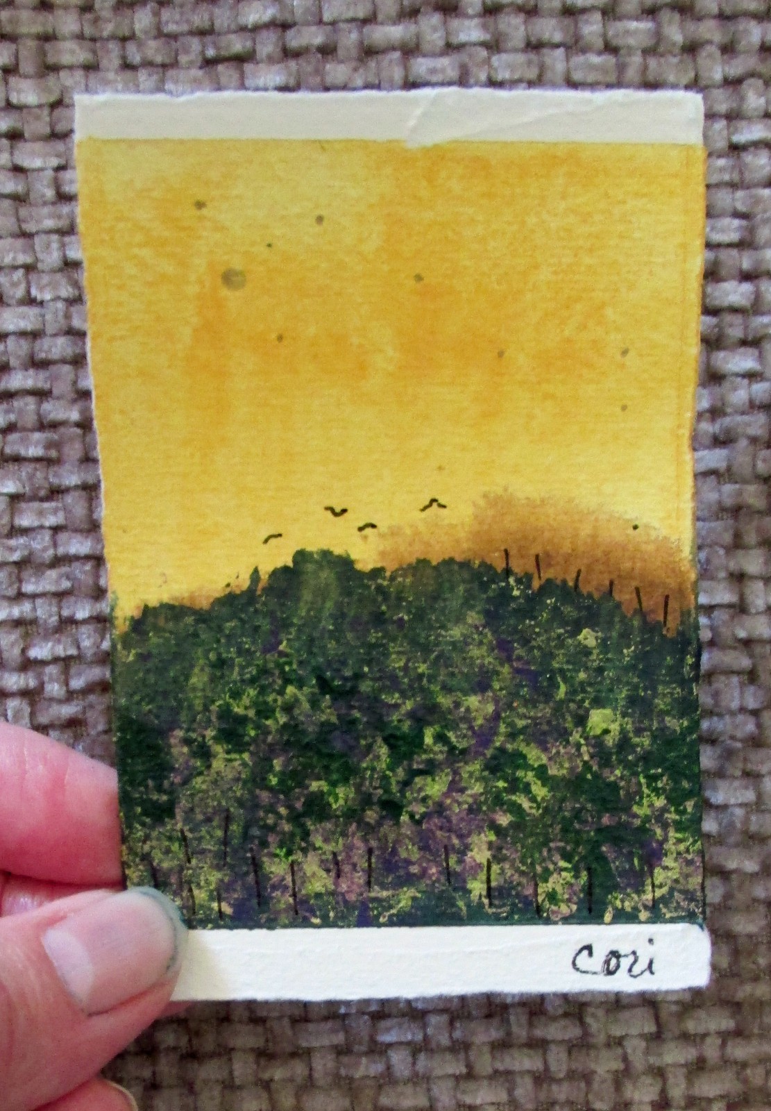 ACEO#109 Landscape 102a, Cori OOAK 2.5 X 3.5 in. Hand-painted collectible art.