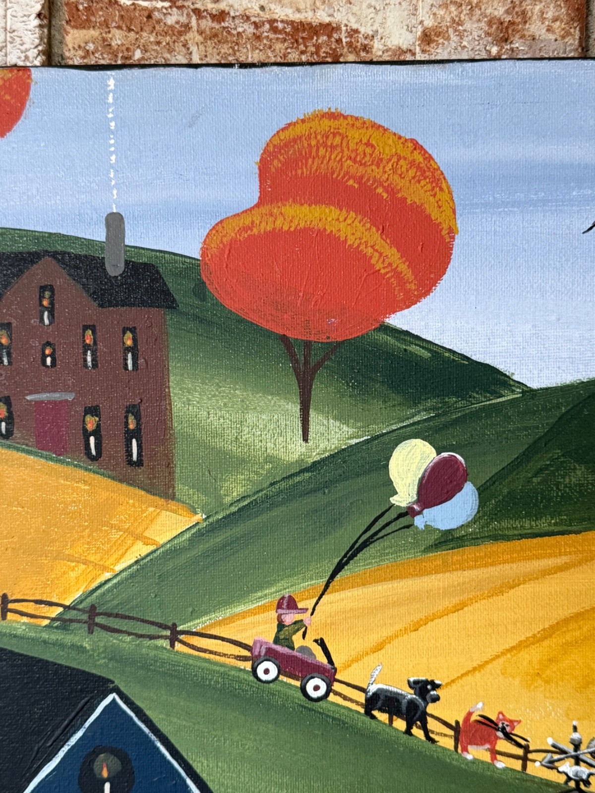 VINTAGE NAIVE PAINTING AMERICAN FOLK ART RURAL FARM COUNTRY SCENE ORIGINAL