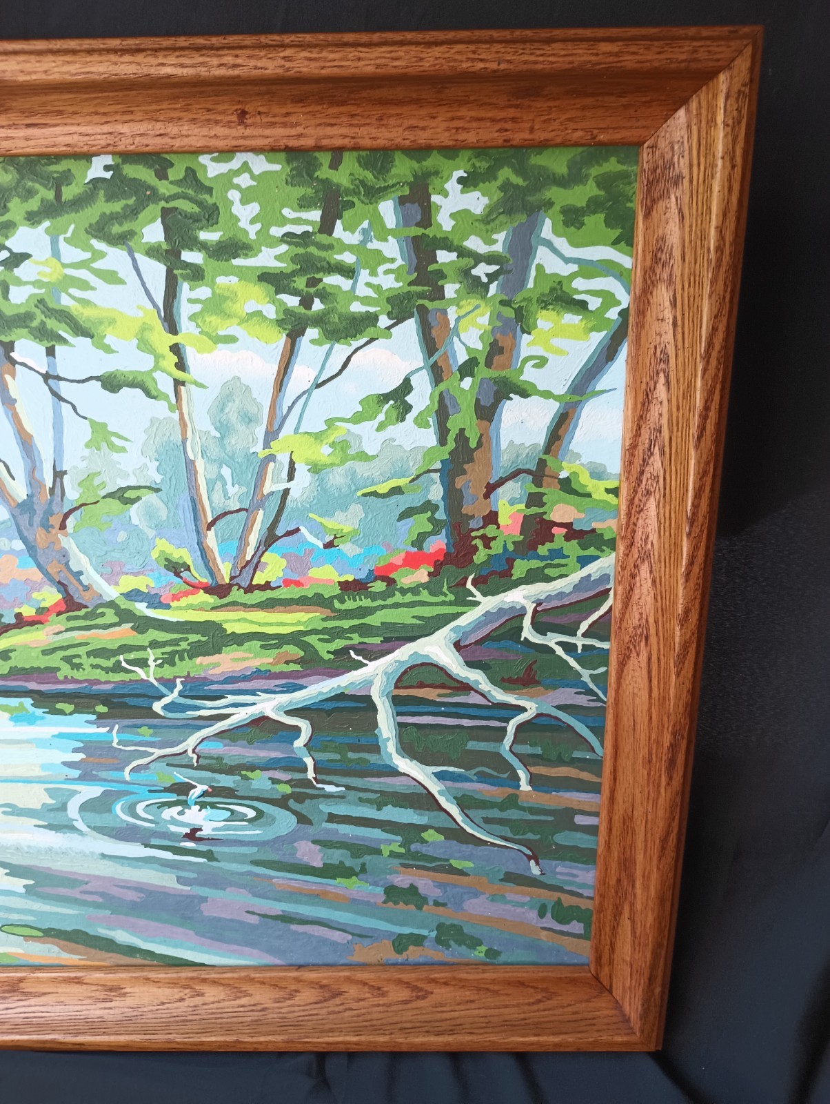 RARE VTG Framed Paint by Numbers «The Old Fishing Hole» Landscape Oil Painting