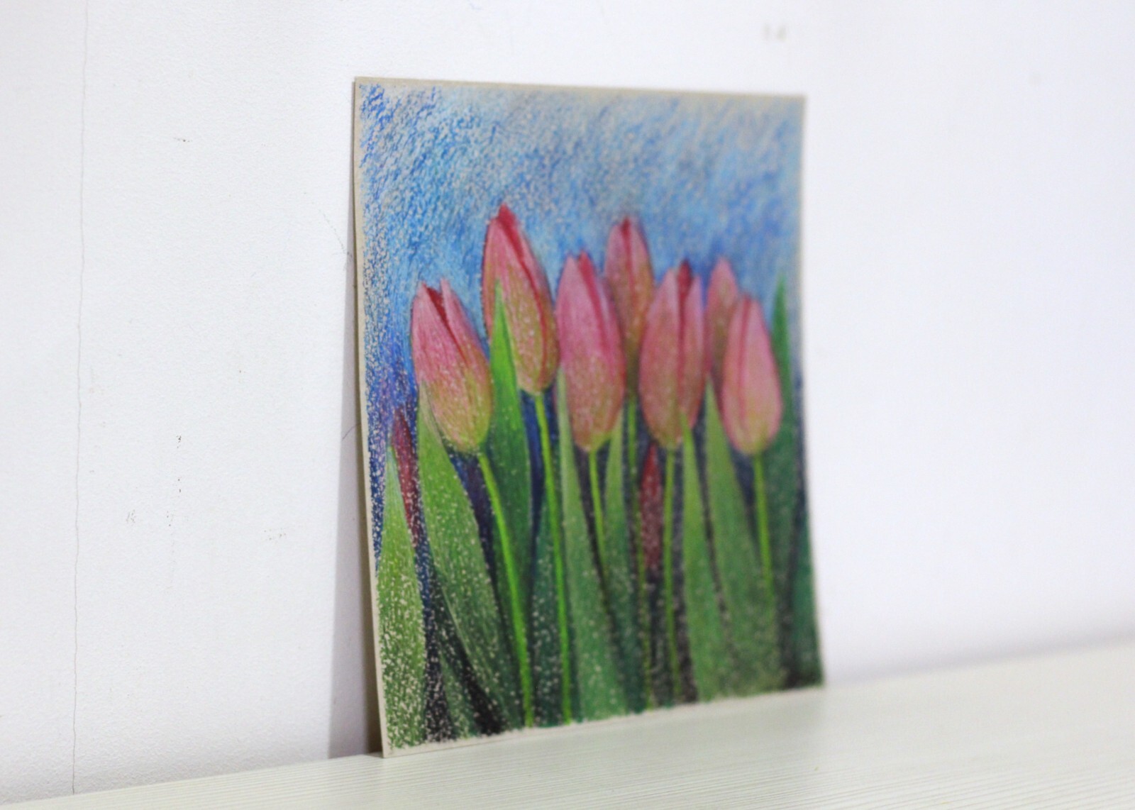 Pink Tulips 7×7 Original Oil Pastel Painting Spring Flowers Hand Painted Artwork