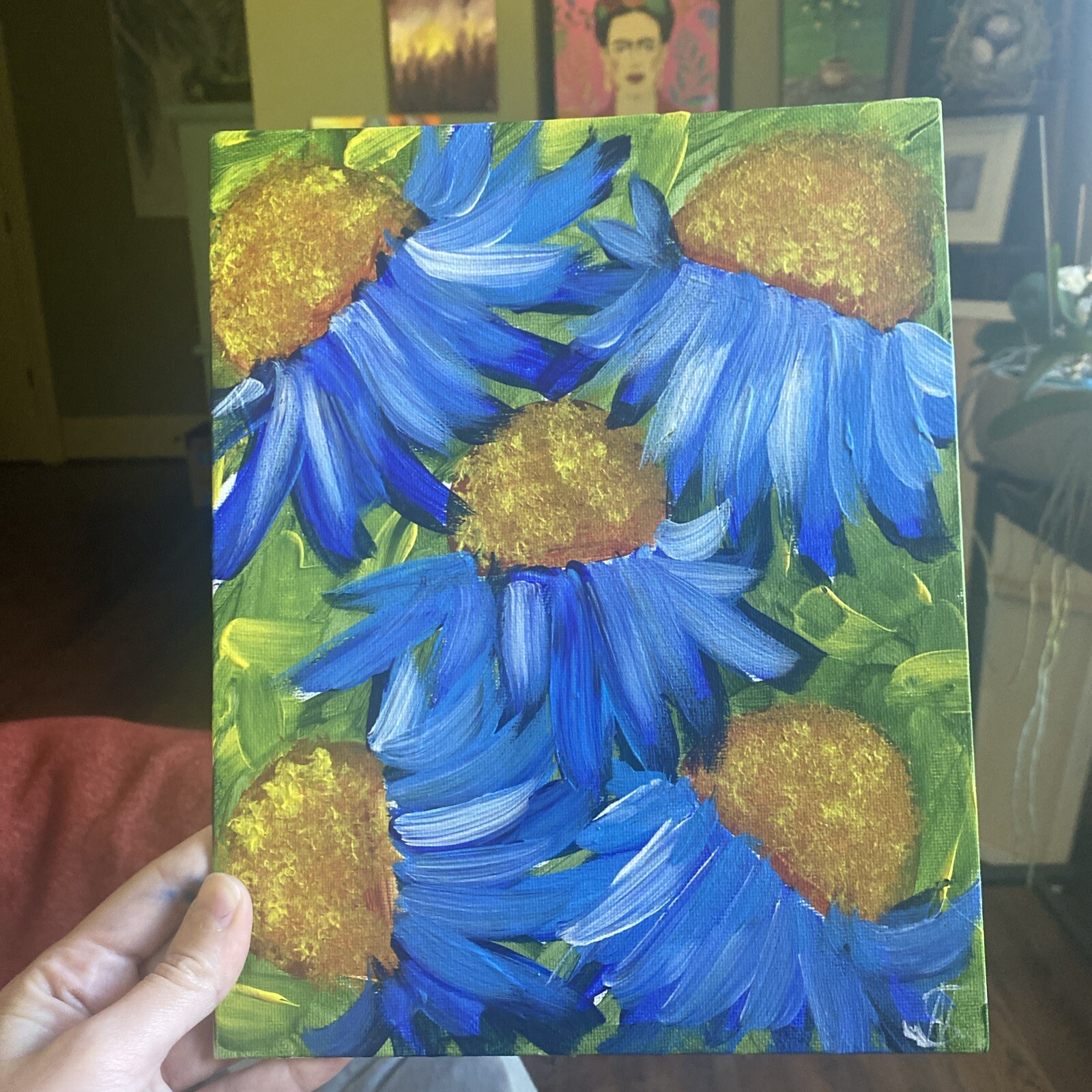paintings on canvas Panel original 8/10, gift, Abstract Flowers,coneflower