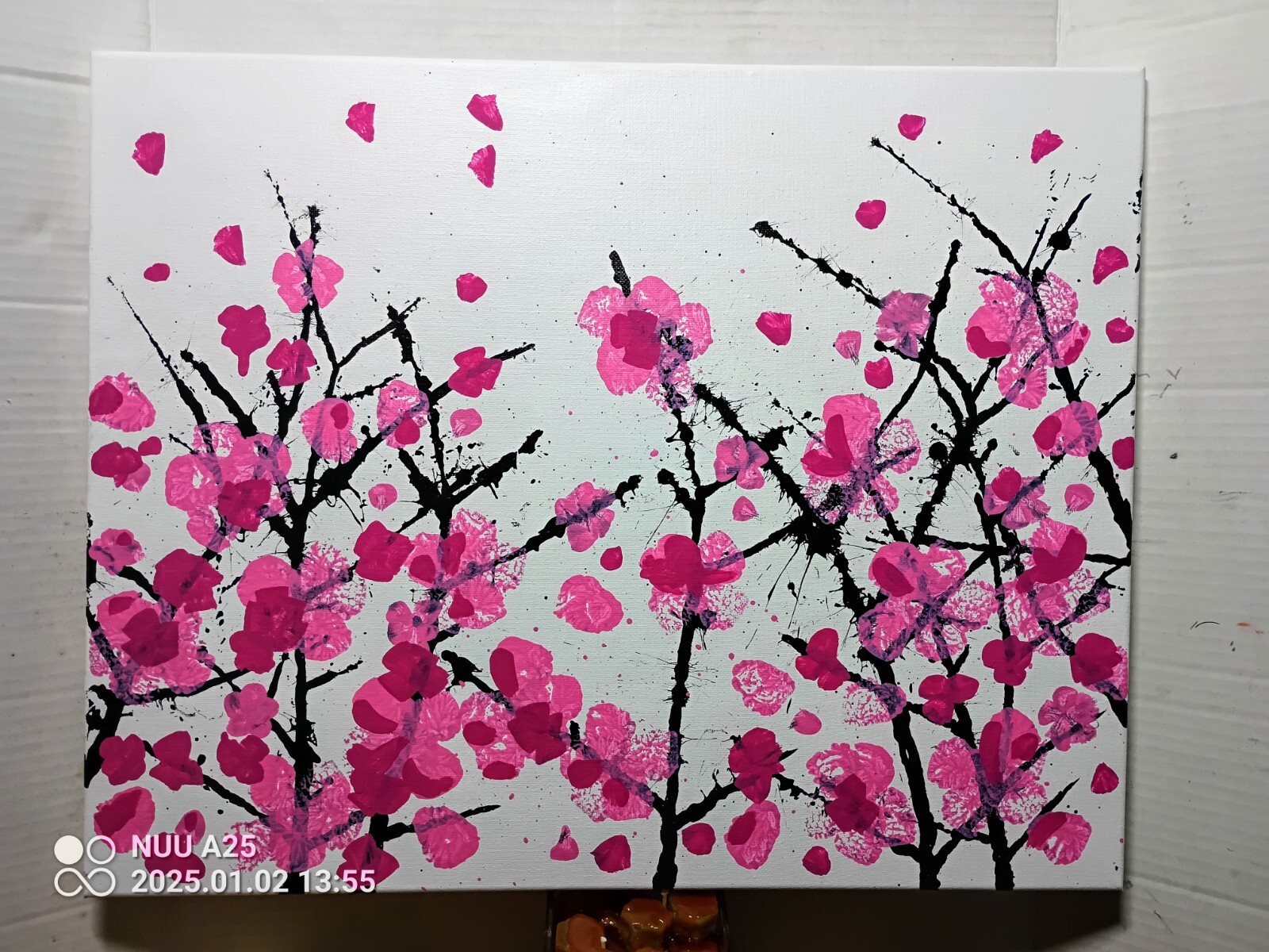 Art 16″/20″ Original Acrylic painting, Cherry Blossom Garden, Pink Flowers,