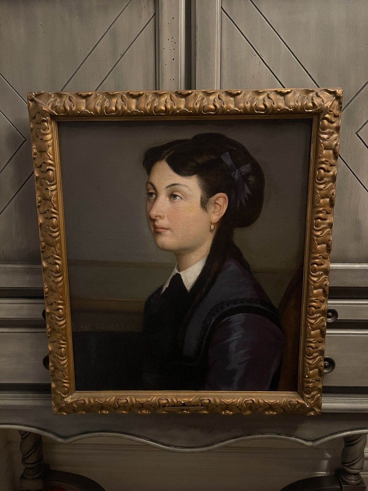 Antique 19thC Portrait Oil Painting of a Lady – French – Henri-Eugene Pluchart