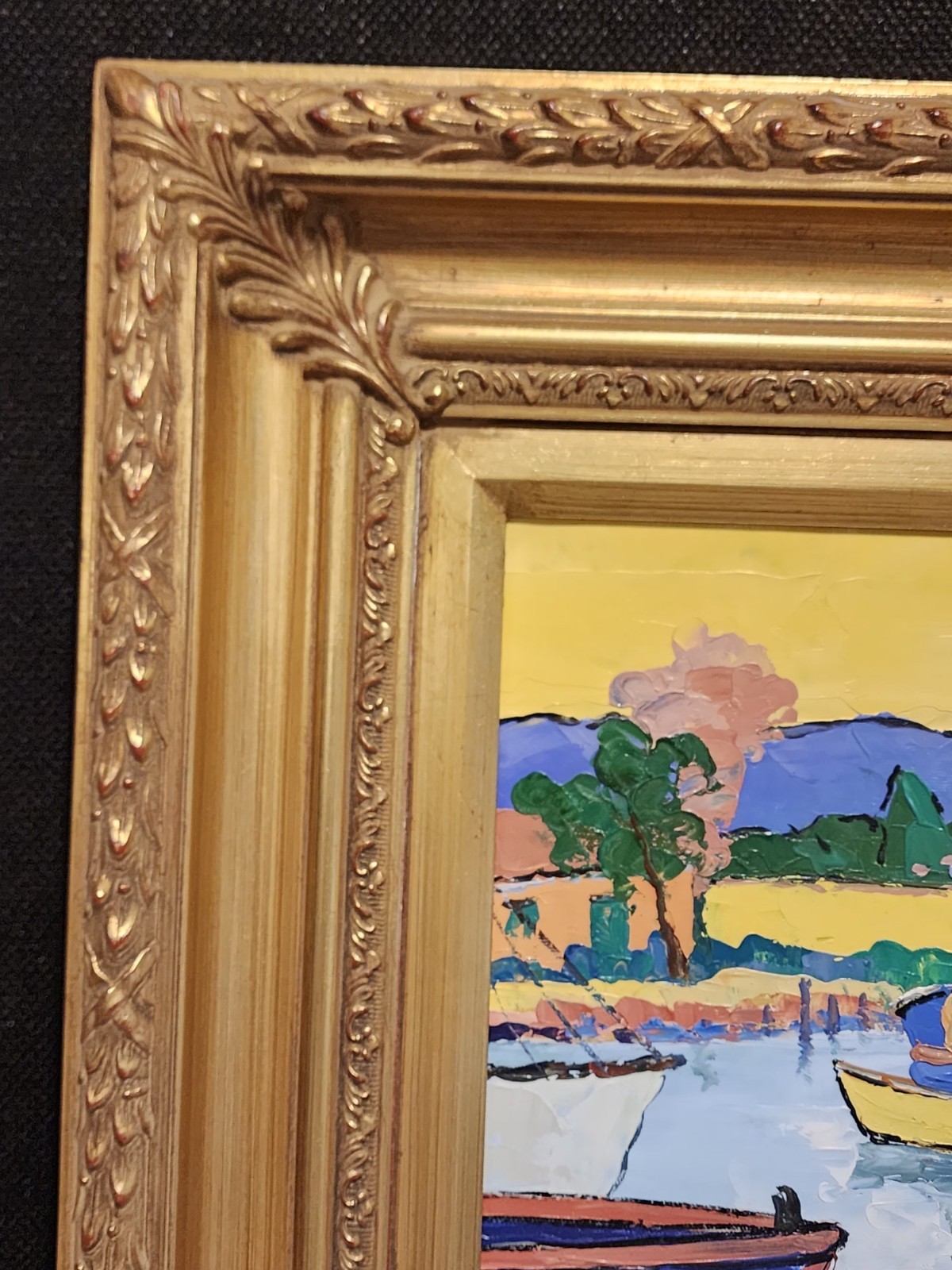 Framed Impasto Oil on Canvas SAILBOATS IN RIVER Impressionist Artist C. Miller