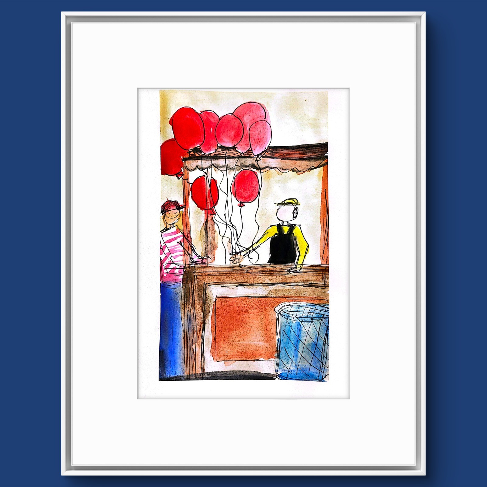 Balloon Stand Abstract Expressionist Original Watercolor On Paper 6×9 Signsd