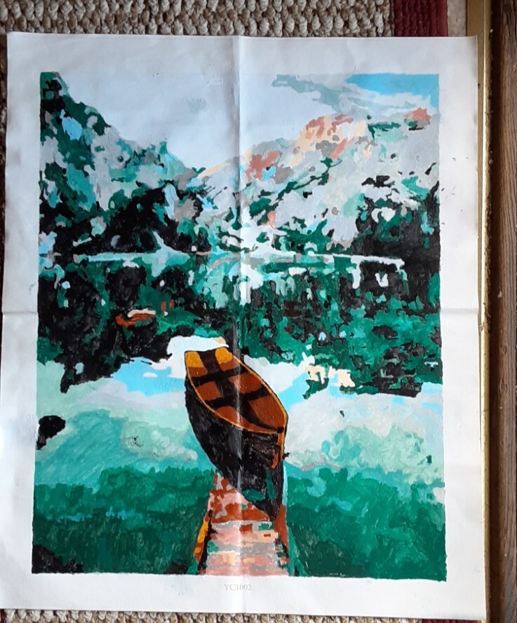 Scenic Hand Painted By Number Oil Painting on Canvas Completed Unframed 16 x 20