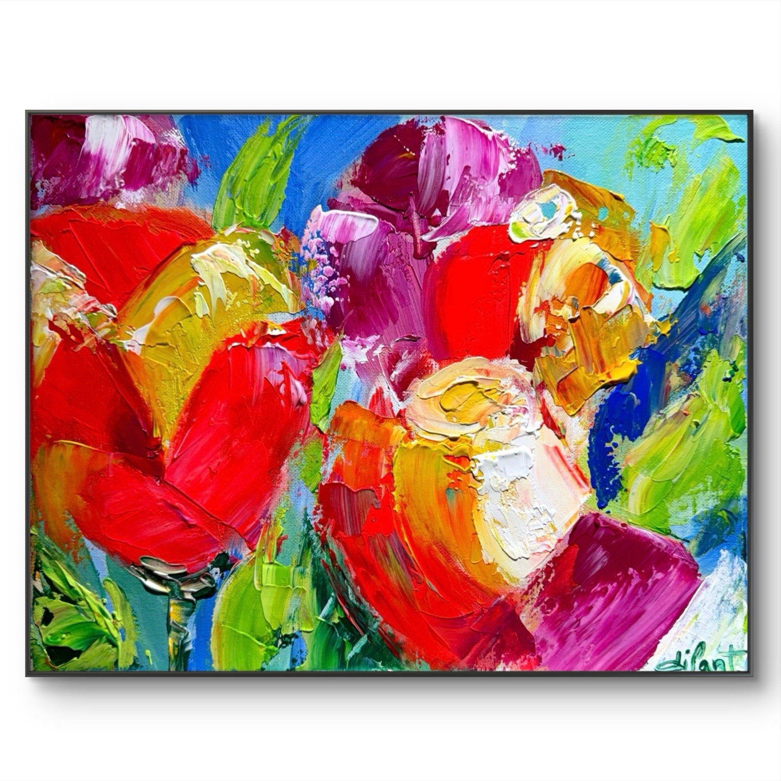 Original Art Tulips 14×11 Canvas Impressionist Vibrant Bold Modern Home Decor