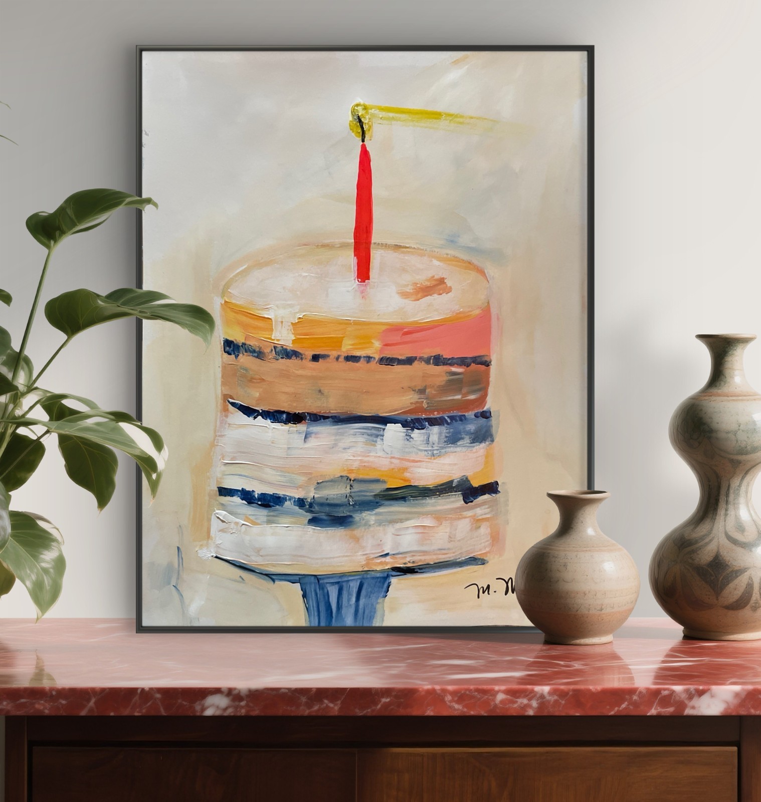 Mary Myers Original – Expressionist Cake 11×14 Mixed Media Paper