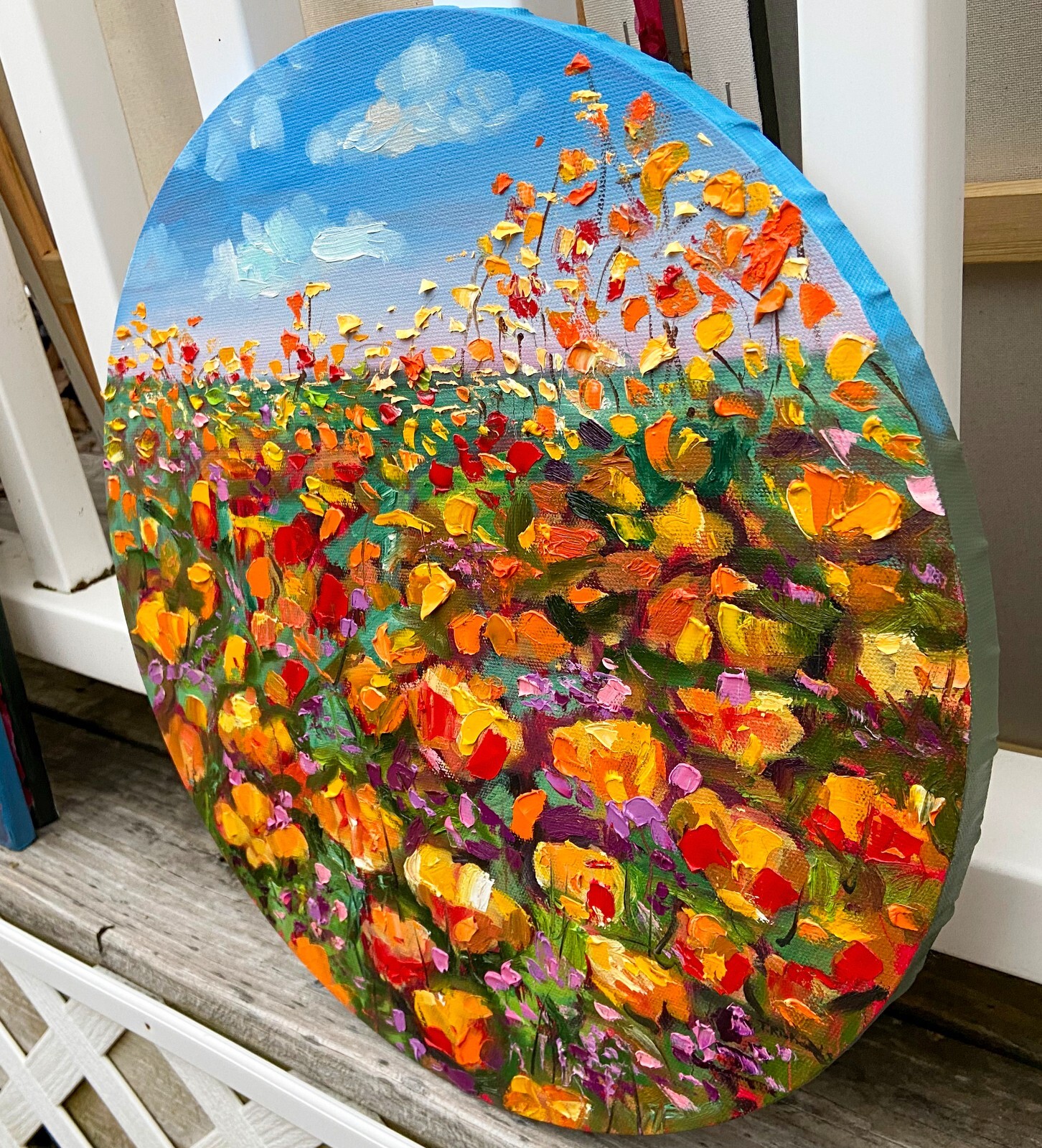 Oil painting ORIGINAL art California poppy field landscape wall art  16×16″
