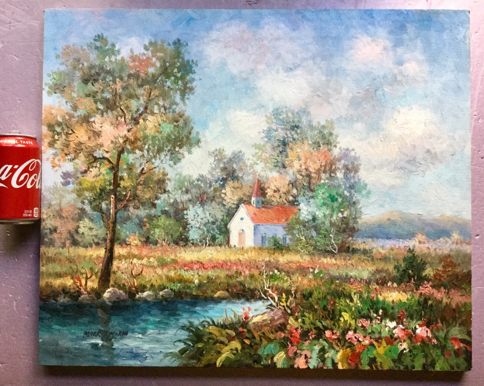 Beautiful 20” X 24” oil painting of a Church in the Country by Mark Moran.