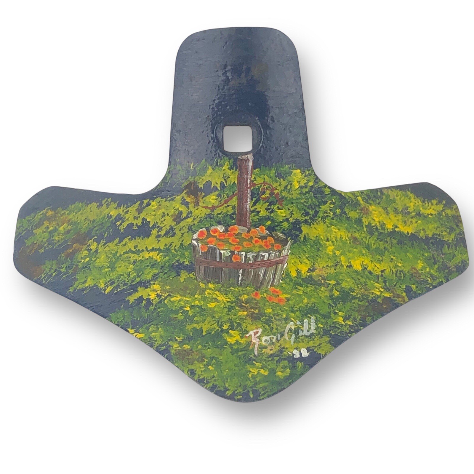 Ron Gill 1988 Handpainted Farm Plow Blade Americana Garden Granny Core Folk Art