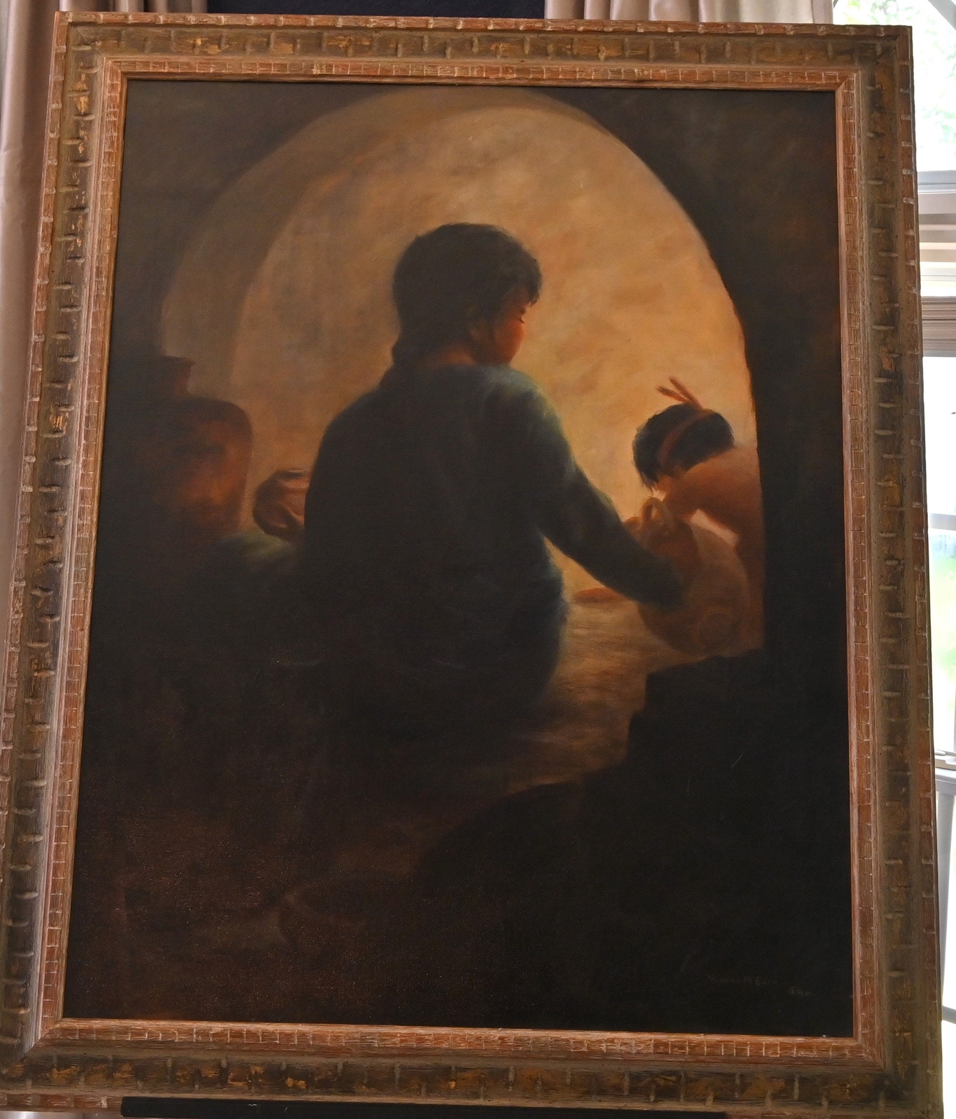 Yvonne M Earp (20th C) ‘The Apprentice’ Large Framed Original Oil- 42 x 34 inch