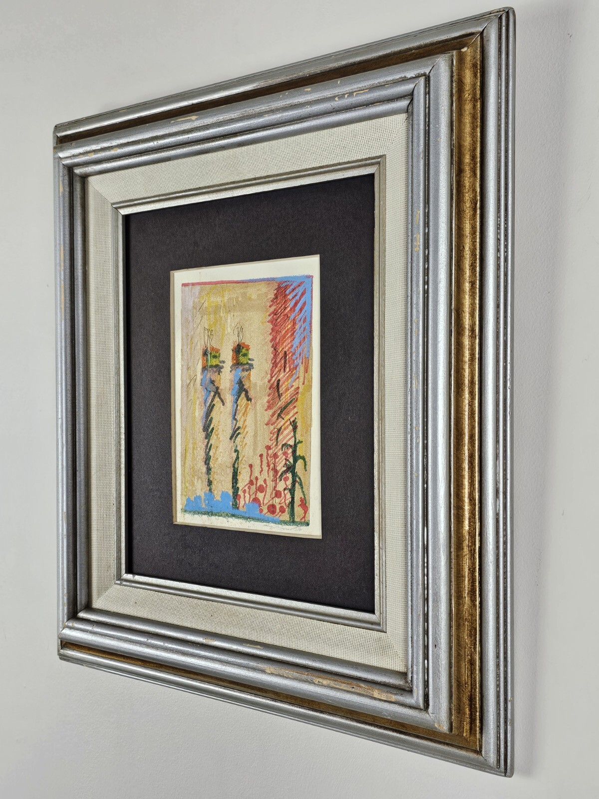 Odd Antique Original Illegibly Signed Abstract Painting 15.5×13.5 Framed VTG Art