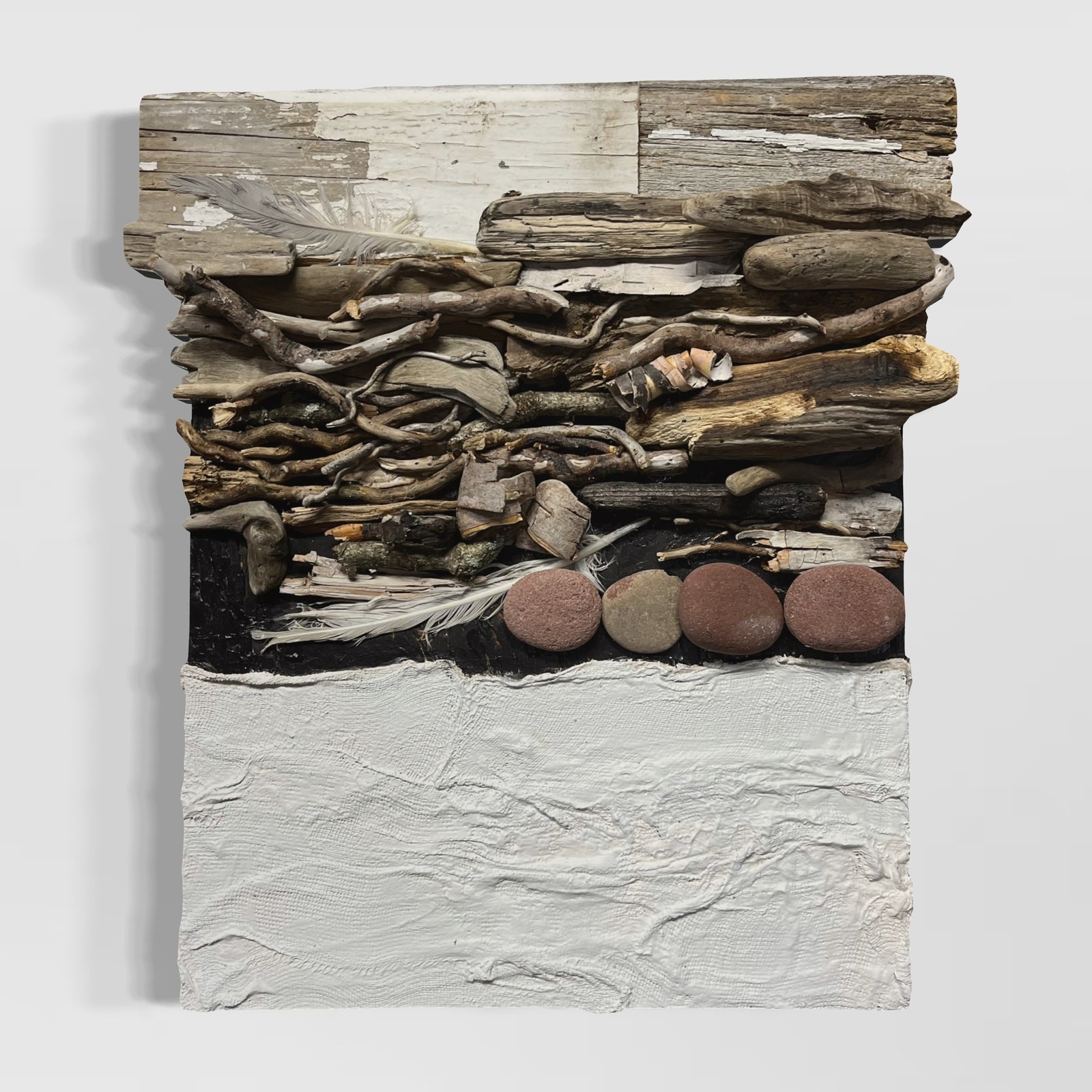 Original Mixed Media Assemblage Collage Art 12×14 «North Shore Ebb I»
