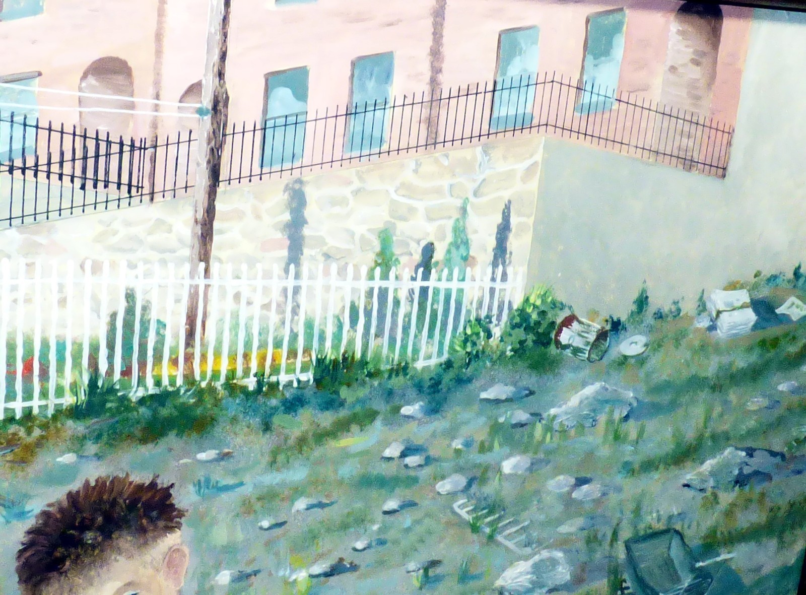 Large vintage depression era Bronx New York painting boys in slums Westchester