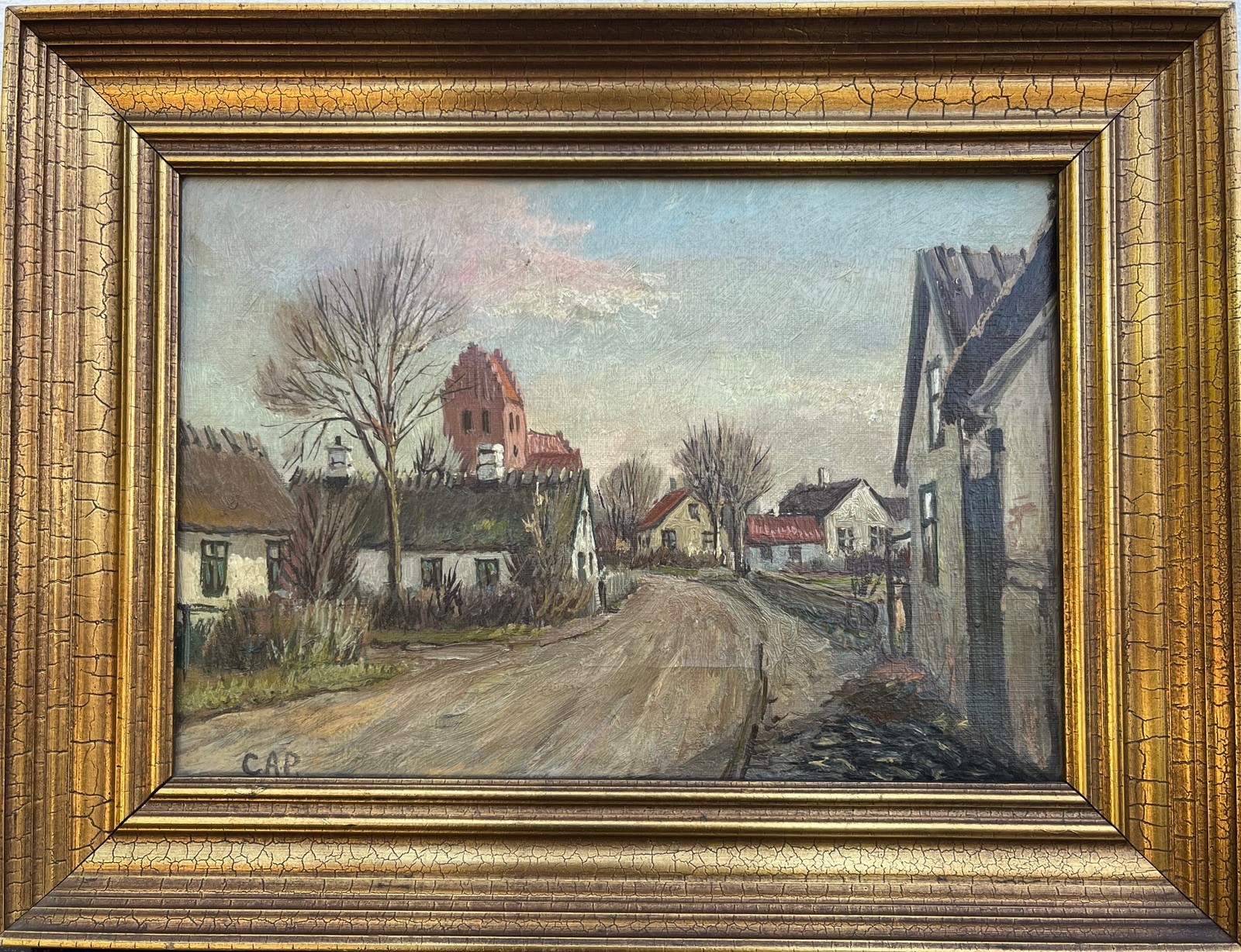 Impressionist Idyllic Village Landscape in Denmark Oil Painting 44.5x34cm