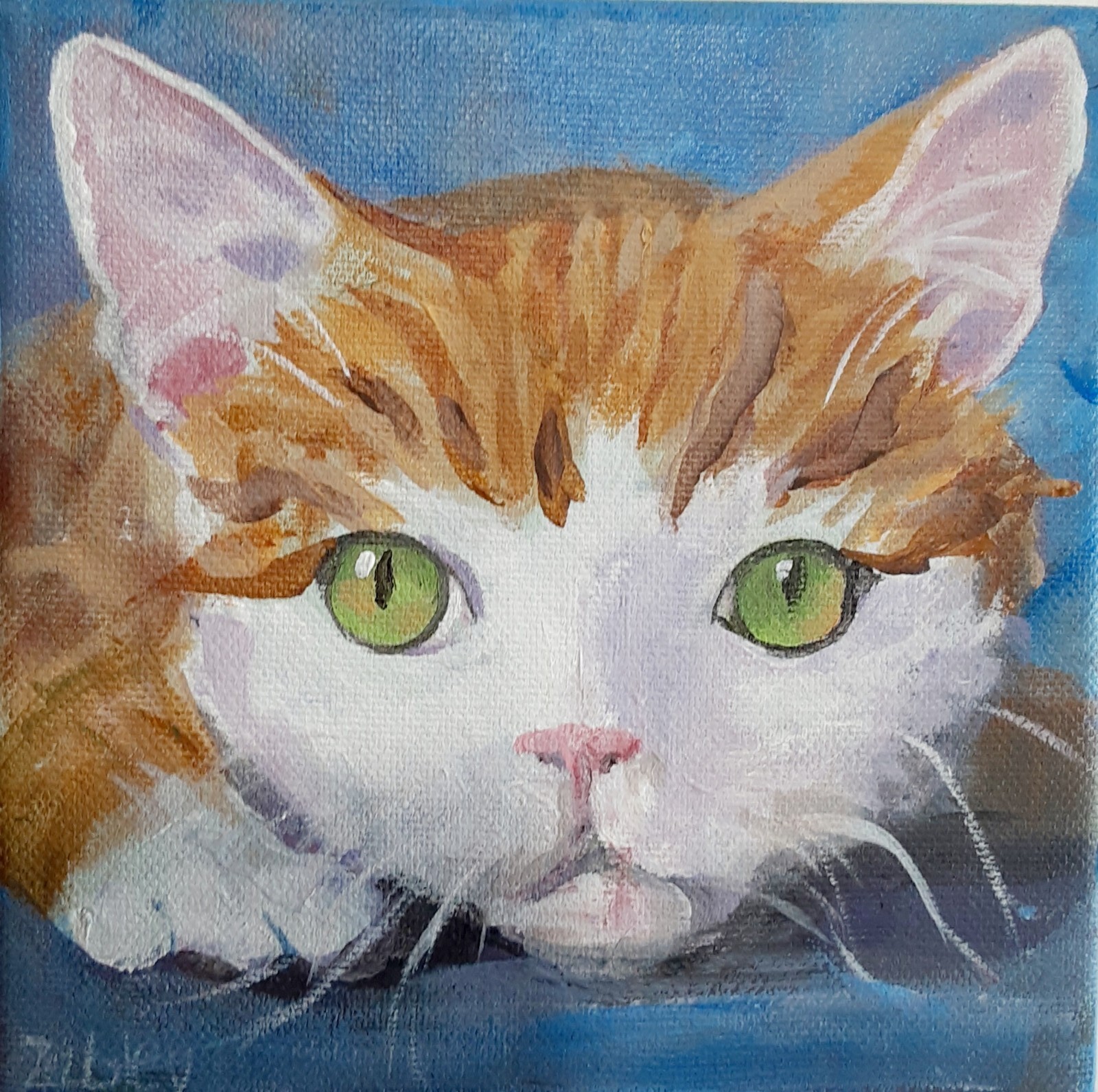 CAT Oil Painting, HandPainted Original, OOAK Artist Signed, 6 x 6″ rzzart Art