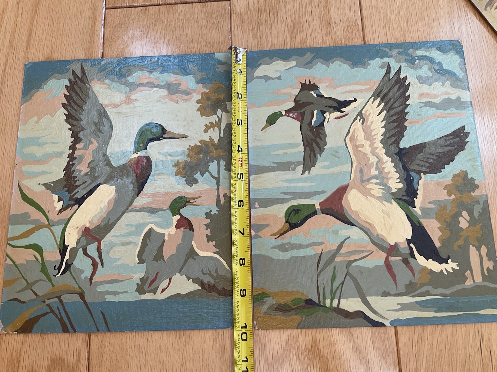 Mallards Ducks in Flight Portrait Paint By Number Set Unframed on Board Vintage